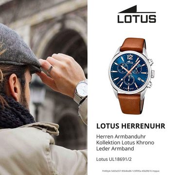 Lotus Quarzuhr LOTUS Herren Uhr Sport 18691/2 Leder, Herrenuhr rund, groß (ca. 42mm) Lederarmband braun
