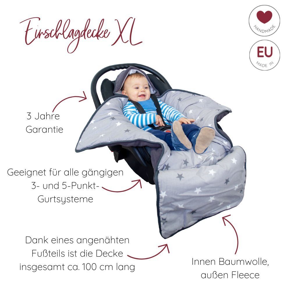 Kinderwagenfußsack passend für 3- Einschlagdecke mit 5-Punkt-Gurtsystem und Babyschalen Babydecke Babyschalenfußsack bordeaux/Federn Winter HOBEA-Germany, XL,