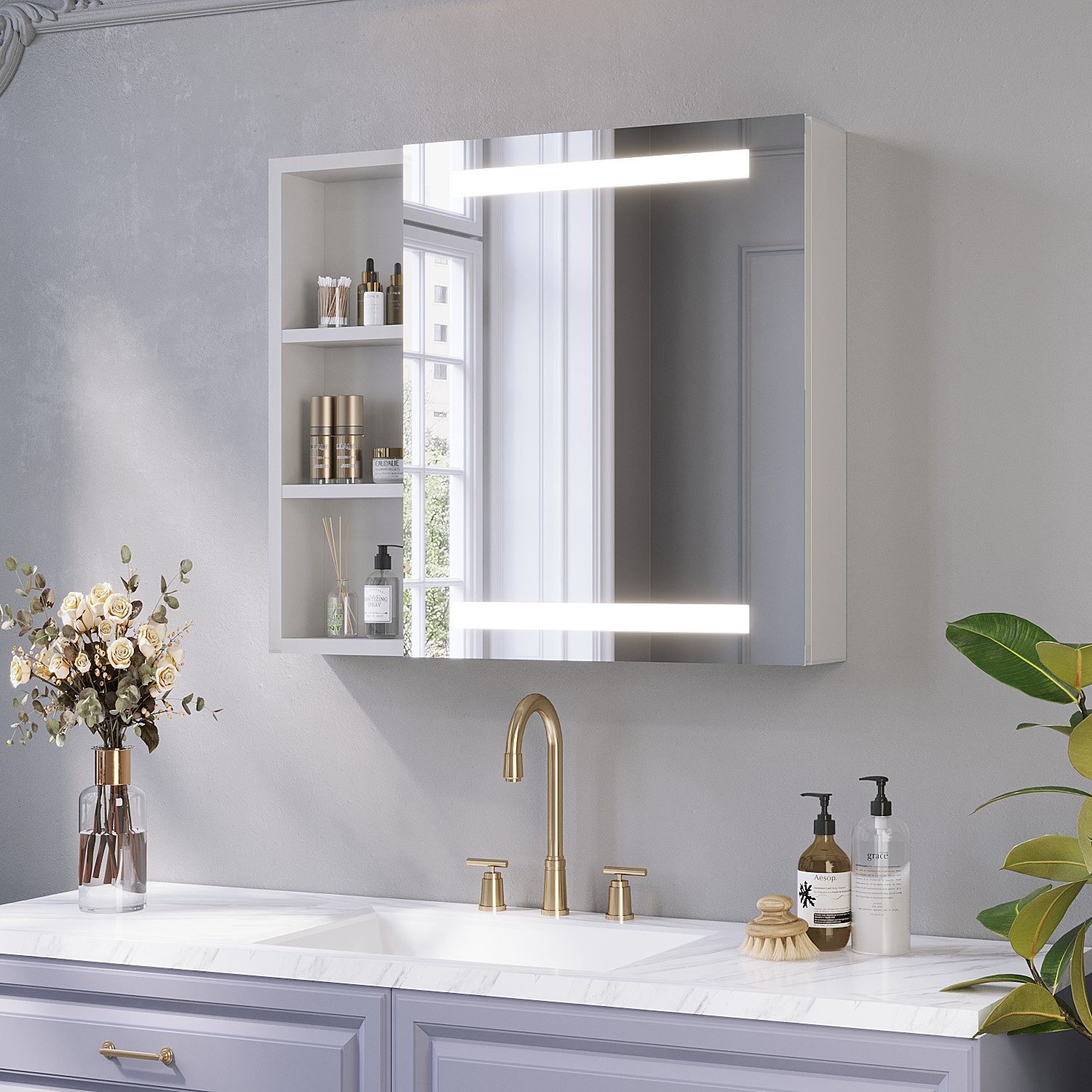 AQUALAVOS Spiegelschrank Spiegelschrank mit LED Kaltweiß Beleuchtung für Ba günstig online kaufen