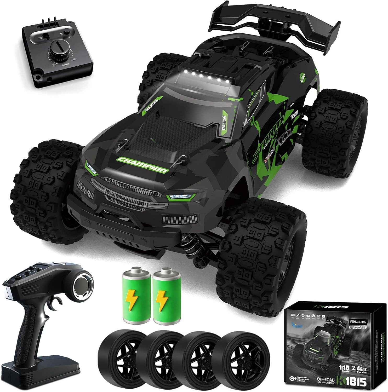 Esun RC-Auto 40KM/H Ferngesteuertes Auto ab 8 10 Jahre, 1/18 RC Auto Offroad (Set, Komplettset), 2,4GHz Monstertruck Ferngesteuert mit Licht, 4WD