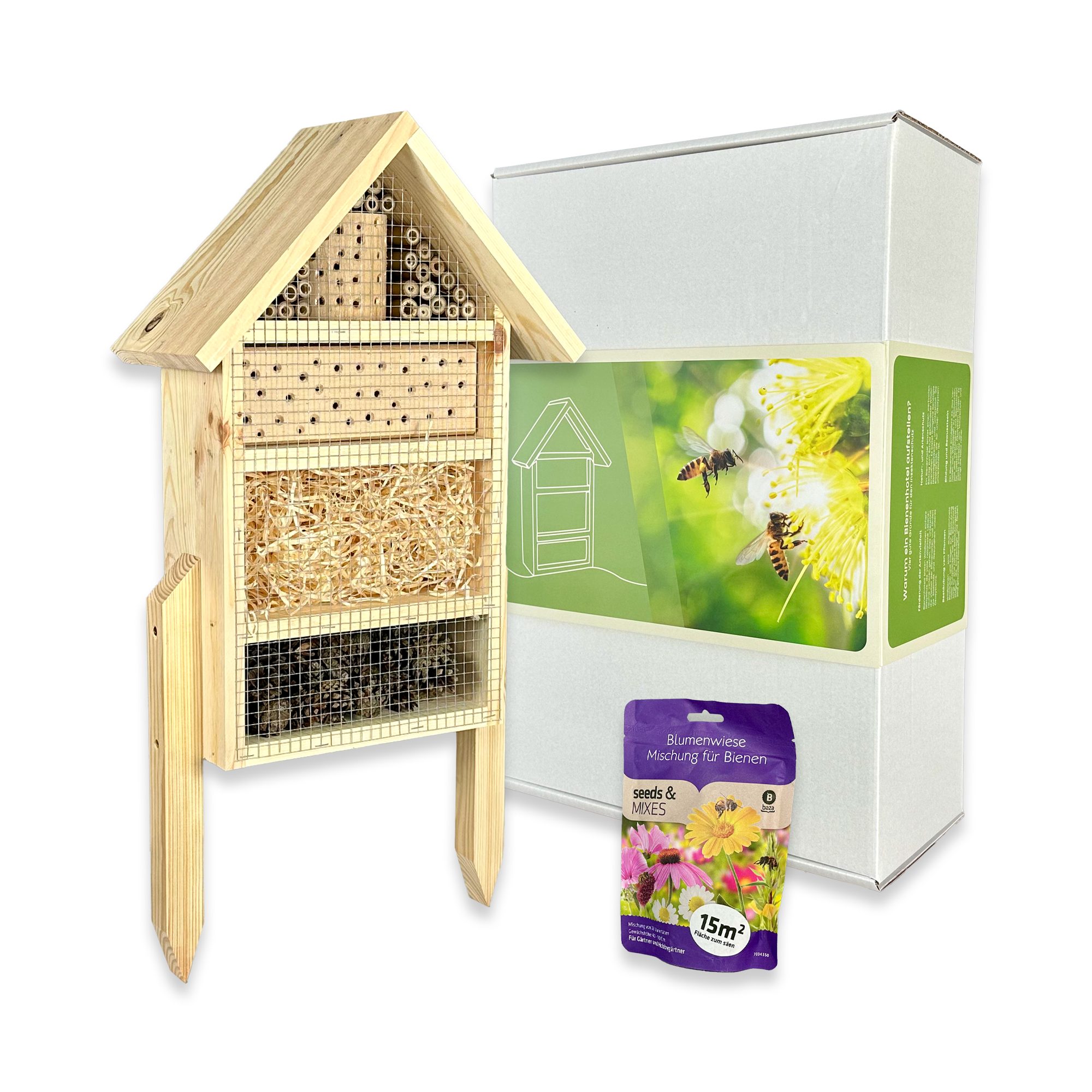 gartenetage Insektenhotel Geschenkset Insektenhotel - Insektenhotel mit Saatgutmischung, Ideales Geschenk für Gartenliebhaber – Natürliche Materialien