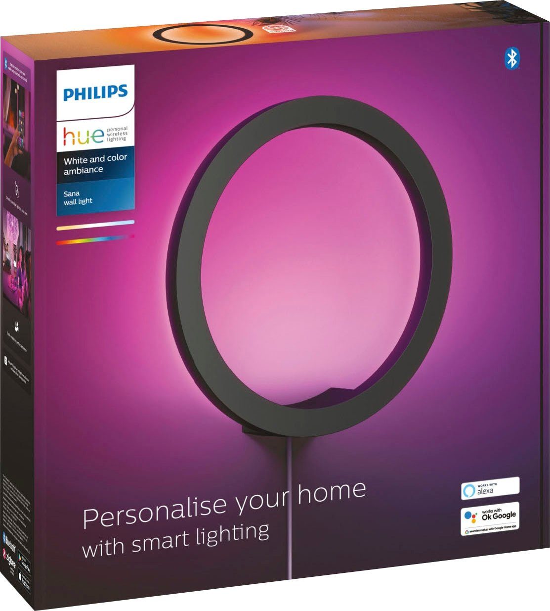 Farbwechsler fest Wandleuchte integriert, LED Dimmfunktion, Philips Sana, LED Hue