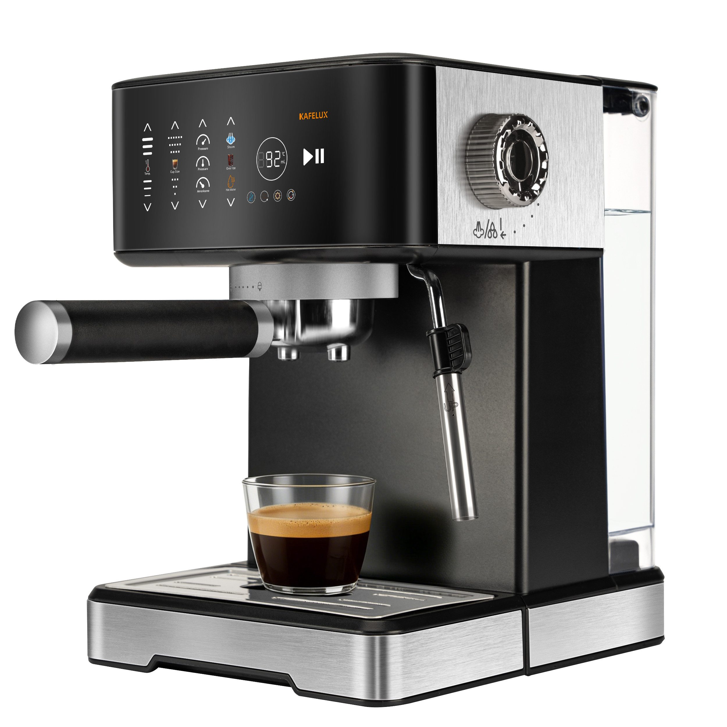 Vankel Espressomaschine TC51P 20 bar 1400 W Siebträgermaschine mit Milchaufschäumer, Touchscreen, Filtersieb, Kapseladapter, 1,7L Wassertank, Espresso, Cappuccino & Latte für Kaffee zu Hause