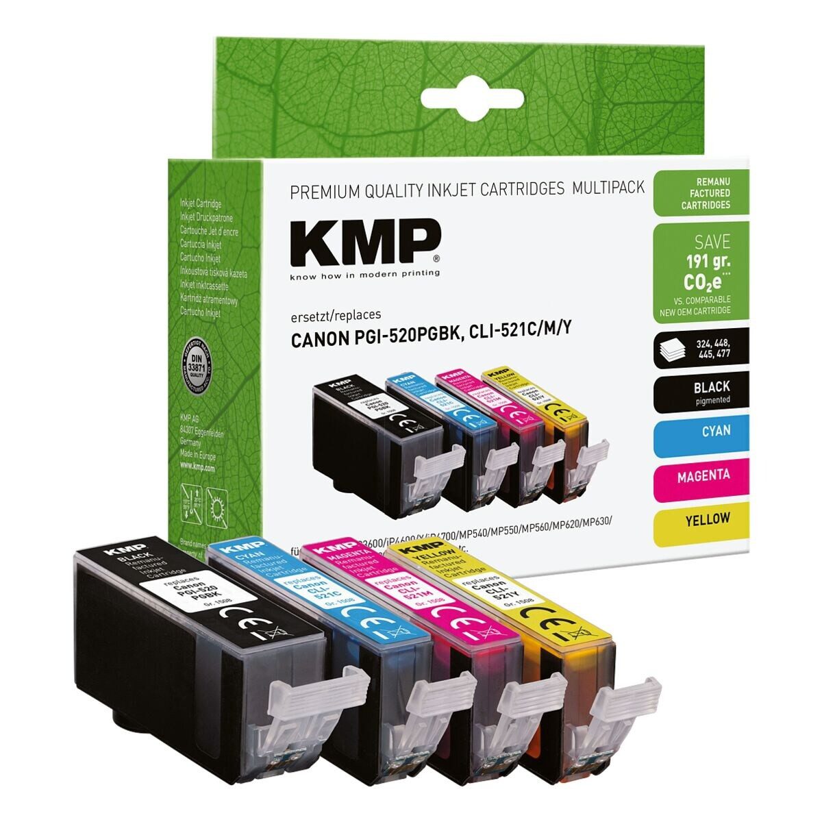 KMP Tintenpatrone (Set ersetzt Canon PGI-520BK und CLI-521C/M/Y)