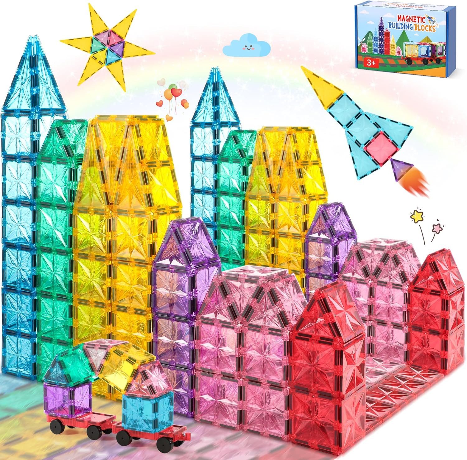 POPOLIC Magnetische Bausteine 42 Teile, Magnete Kinder Magnetic Tiles Magnetspielbausteine, (Magnetspiel Magnetbausteine, 42 St., Starker Magnetismus, Starke Adsorption, Hoher Haftkraft), Magnet Kinder Spielzeug ab 3 4 5 6 7 8 Jahre Geschenke