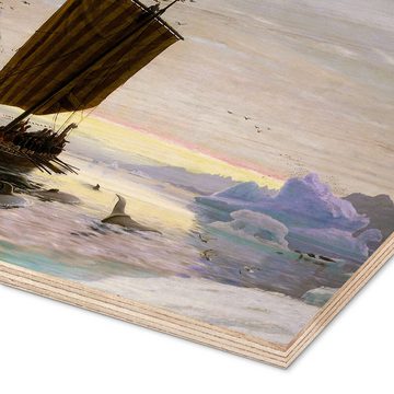 Posterlounge Holzbild Jens Erik Carl Rasmussen, Erik der Rote entdeckt Grönland, Badezimmer Maritim Malerei