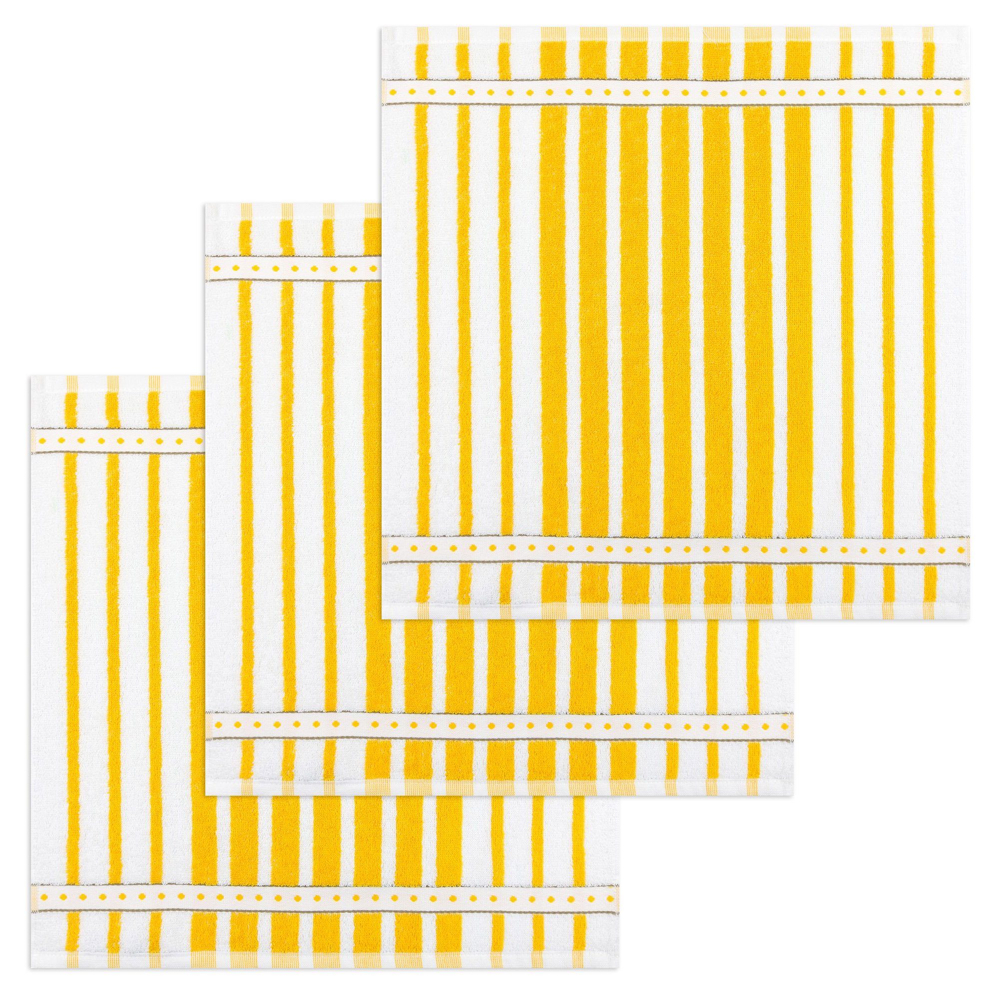 Kracht Geschirrtuch Blockstreifen, (Set, 3-tlg., Frottee Küchenhandtücher Stück) Gelb 3er ca.50x50cm Baumwolle (3 Pack Set)