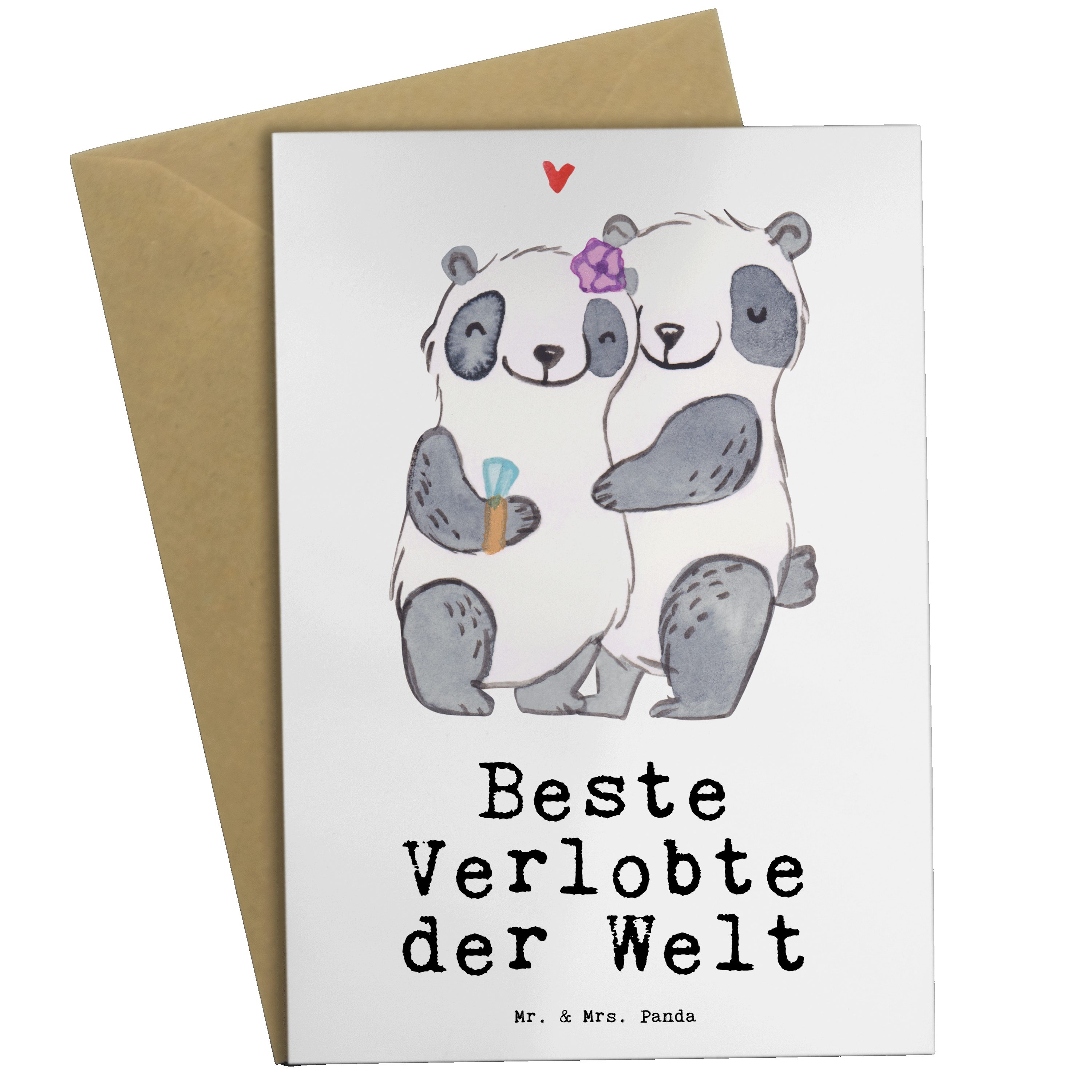 Mr. & Mrs. Panda Grußkarte Panda Beste Verlobte der Welt - Weiß - Geschenk, Geschenkidee, Geburt