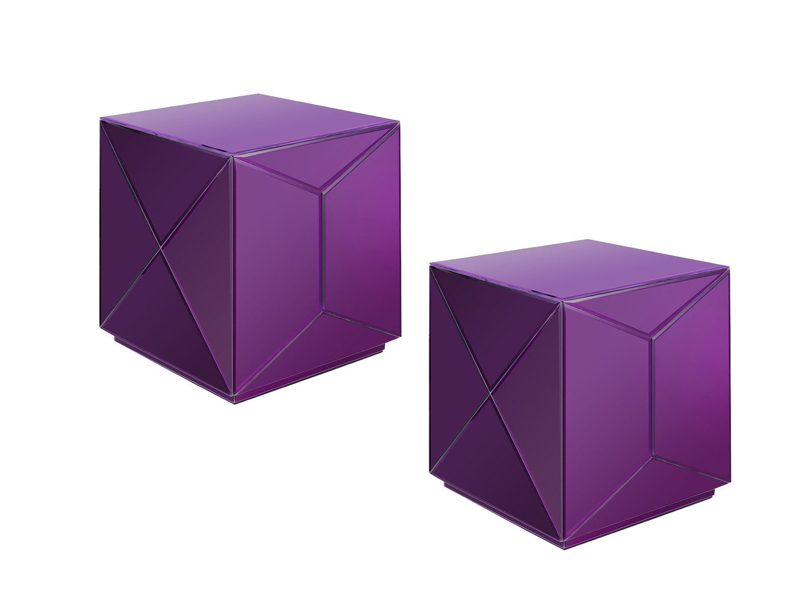 MIRRORS AND MORE Couchtisch (2er Set), verspiegelte Nachttisch Lila Wohnzimmer-Beistelltisch Würfel Höhe 40cm