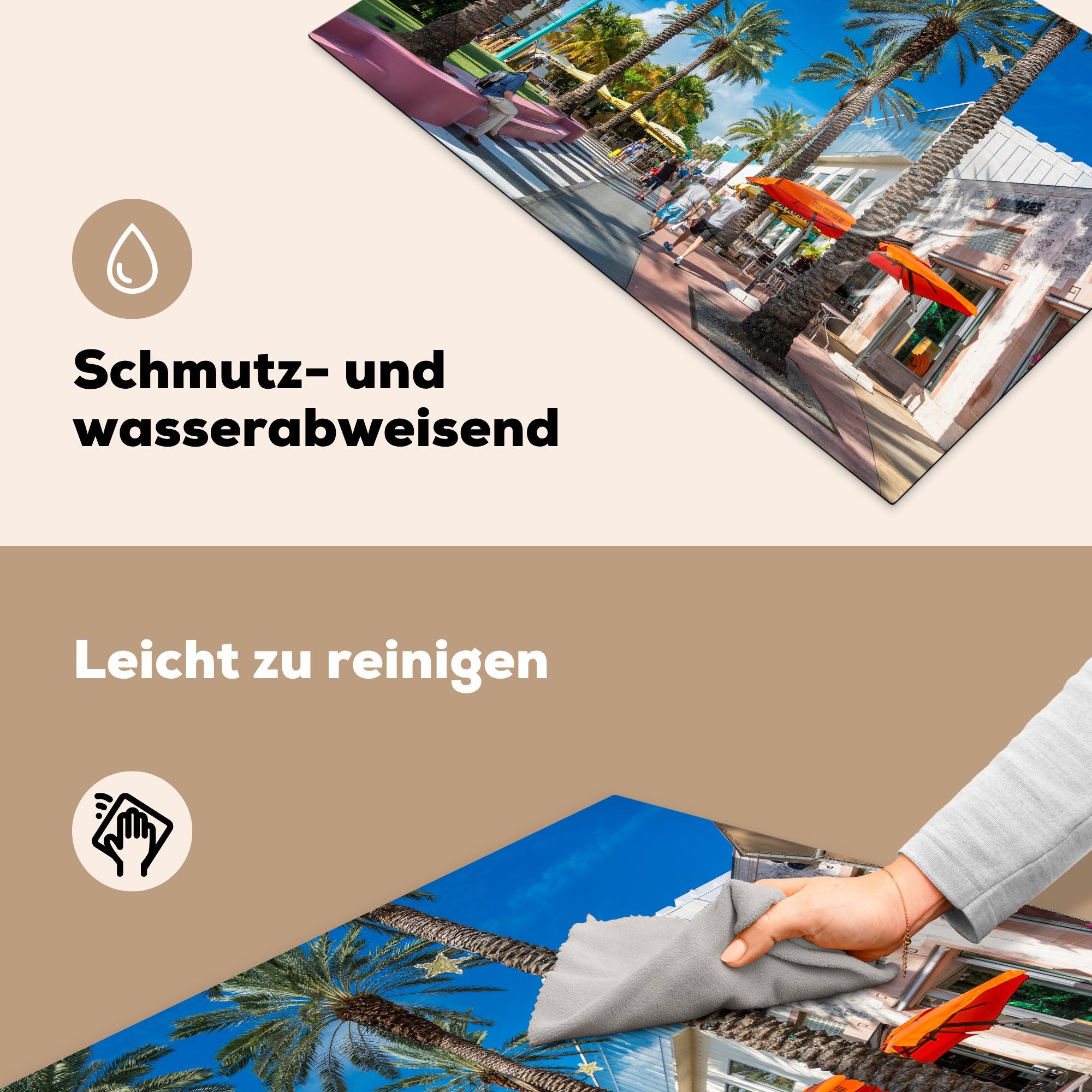 Straße Florida, Schutz cm, die Beach 81x52 (1 tlg), Miami - für - Induktionskochfeld Herdblende-/Abdeckplatte küche, Ceranfeldabdeckung Vinyl, MuchoWow