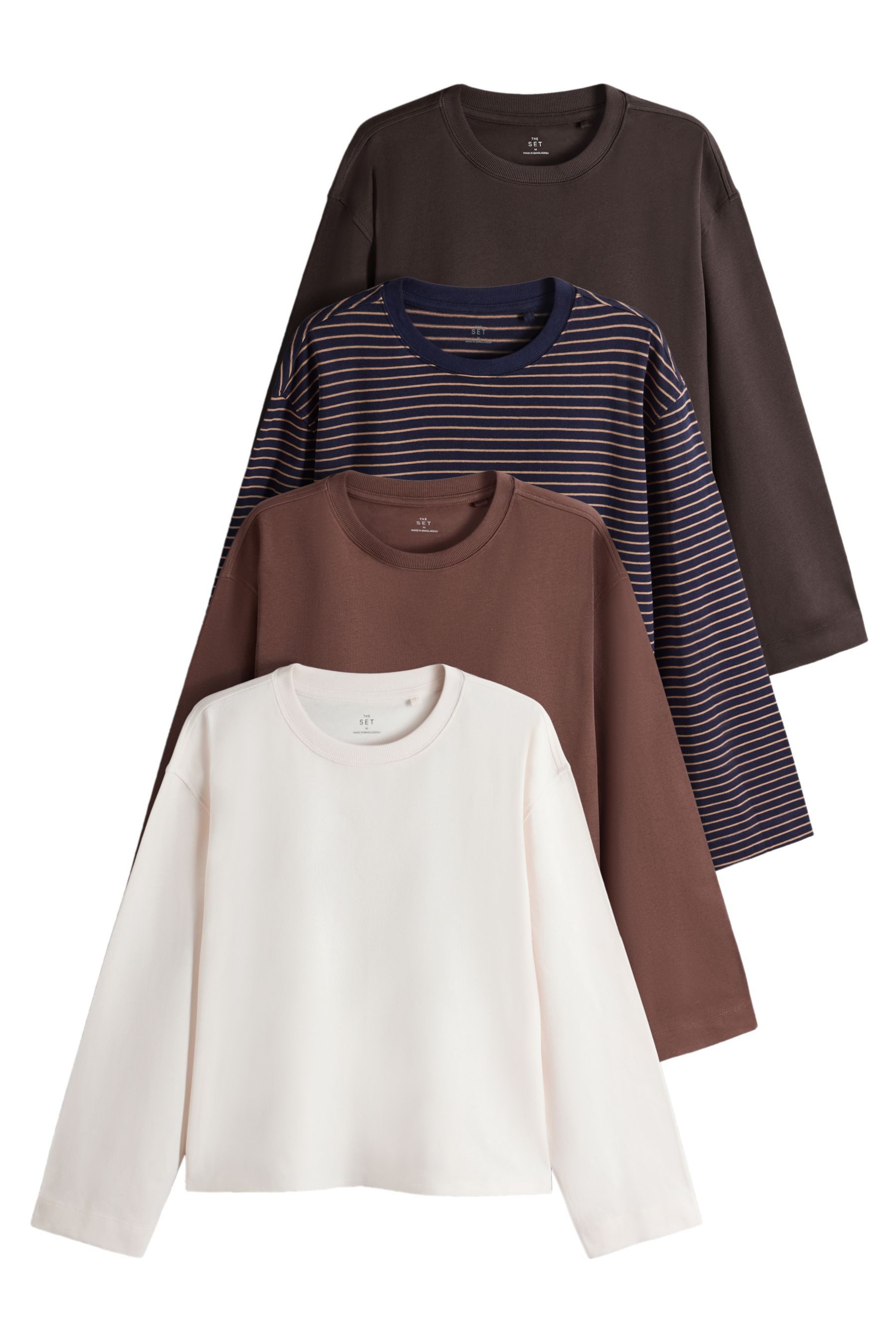 The Set Langarmshirt The Set Relaxed Fit Langarmshirts, 4er-Pack (4-tlg)