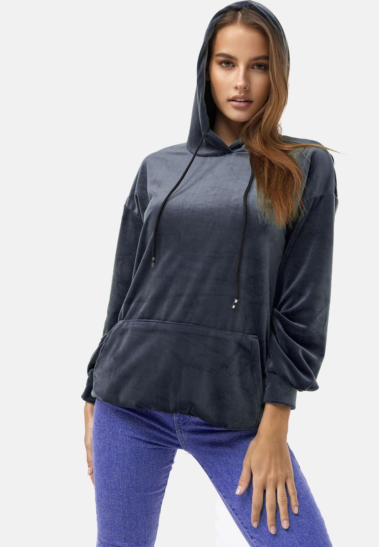 enflame Hoodie Langer Kapuzen Oversized Velours günstig online kaufen