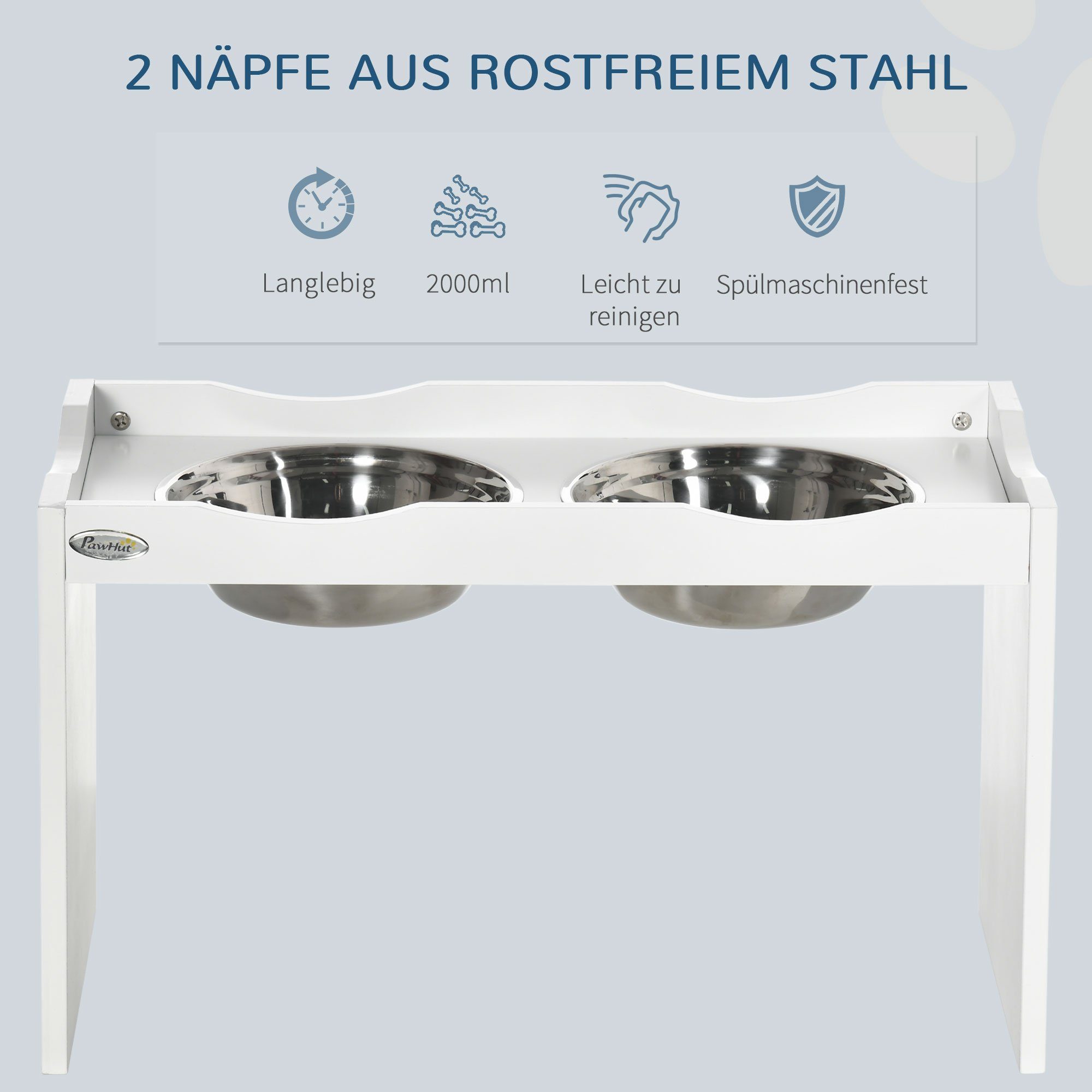 PawHut Futternapf abnehmbare Hundenapf aus Edelstahl, Edelstahl, Weiß 63 x 30 x 38 cm