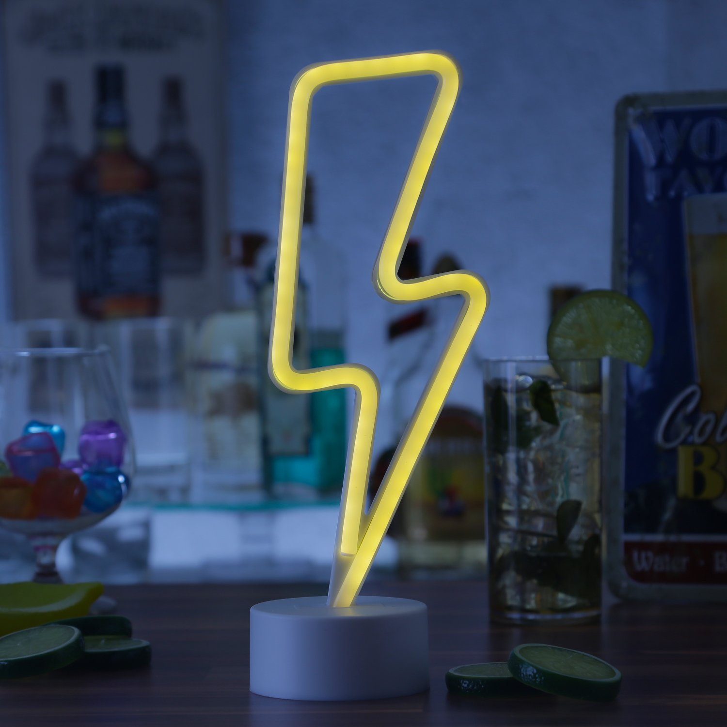 SATISFIRE LED Dekolicht LED Neonlicht Blitz Neonschild Leuchtfigur Batterie USB 30cm warmweiß, LED Classic, warmweiß (2100K bis 3000K) – Bild 5 von 5