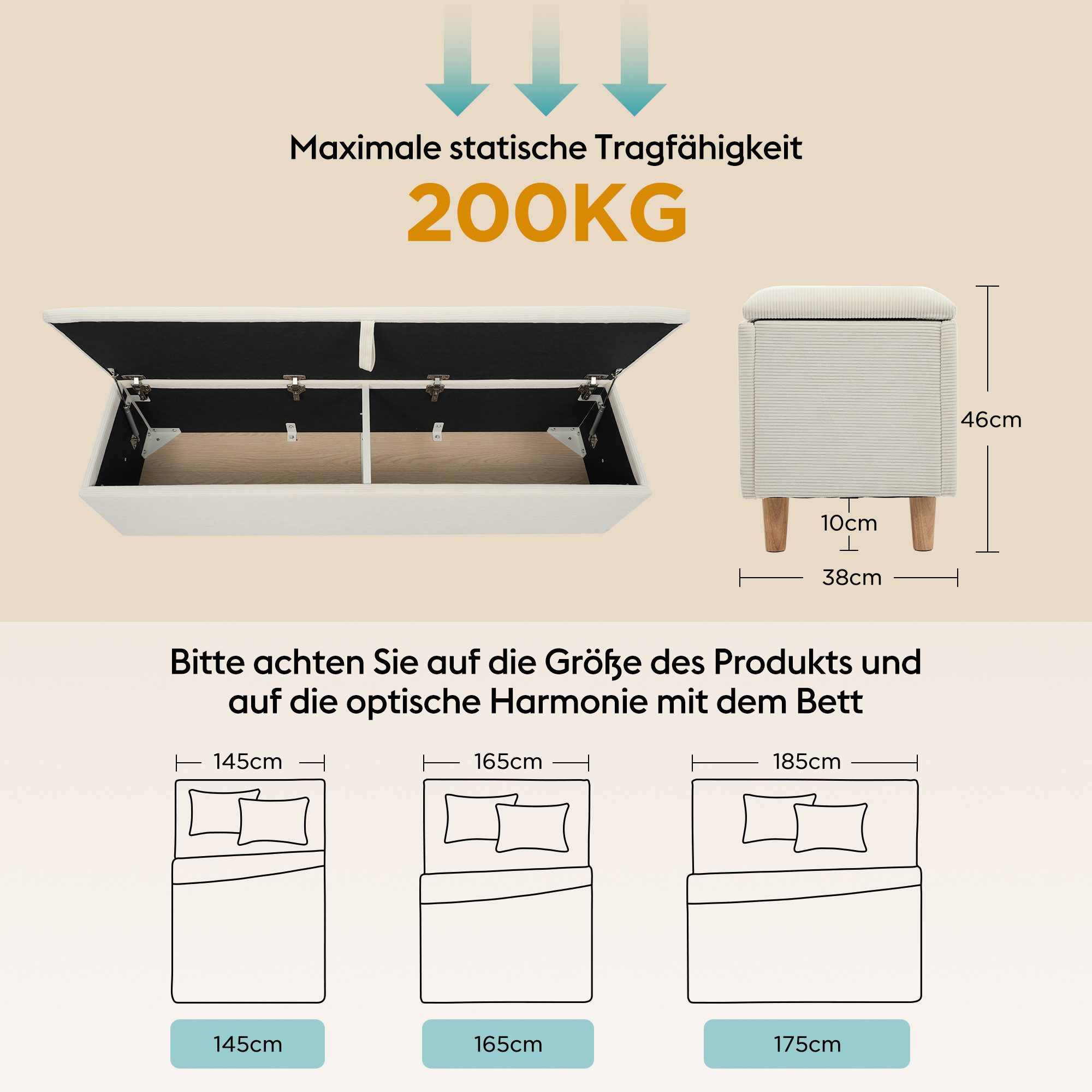 i@home Bettbank Polsterbank,Aufbewahrungsbox,weiß (Packung set), Frei im Raum stellbar, Polsterbank mit Hydraulischem Stauraum – Bild 4 von 5