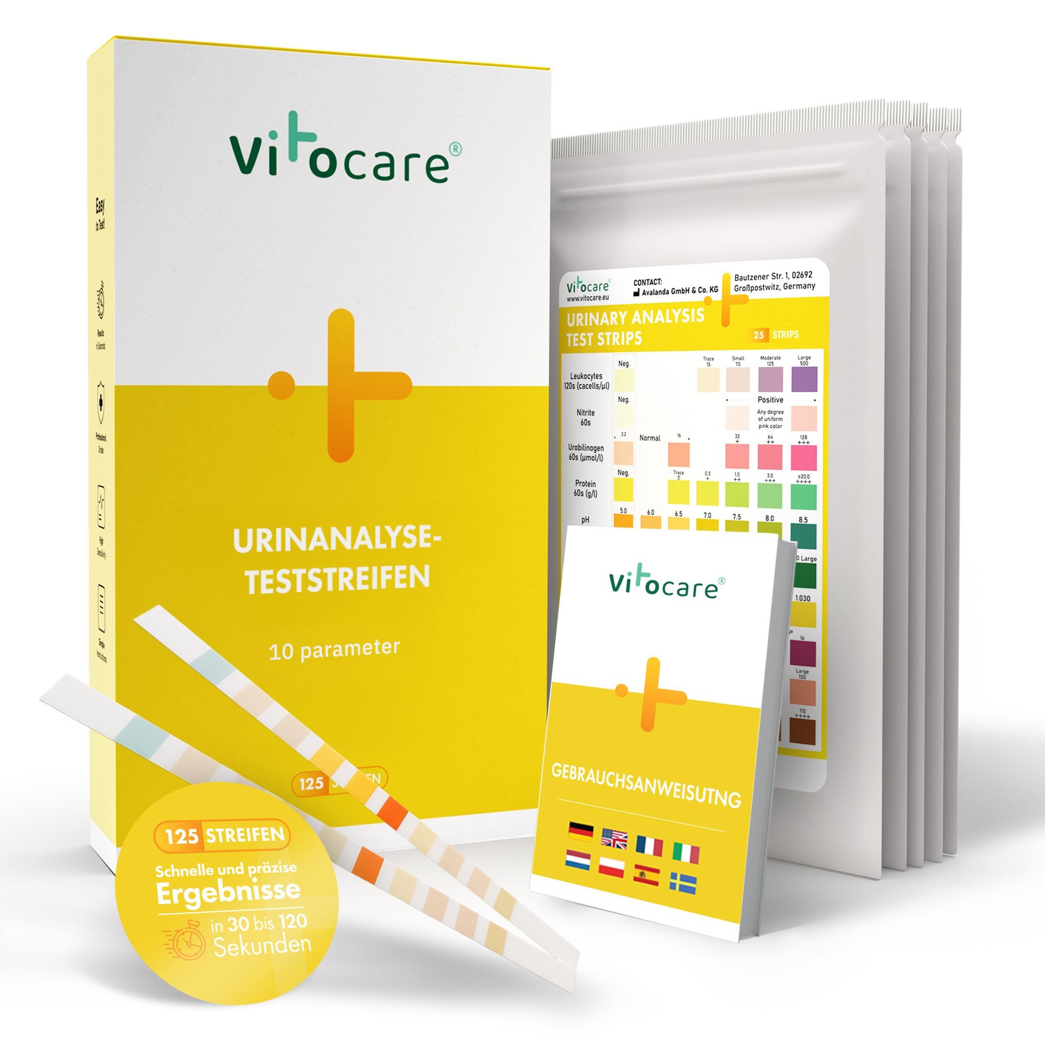 Vitocare Harnsäure-Messgerät Vitocare Urinteststreifen 10in1, Urintest f. Zuhause, 25/125 Stk.