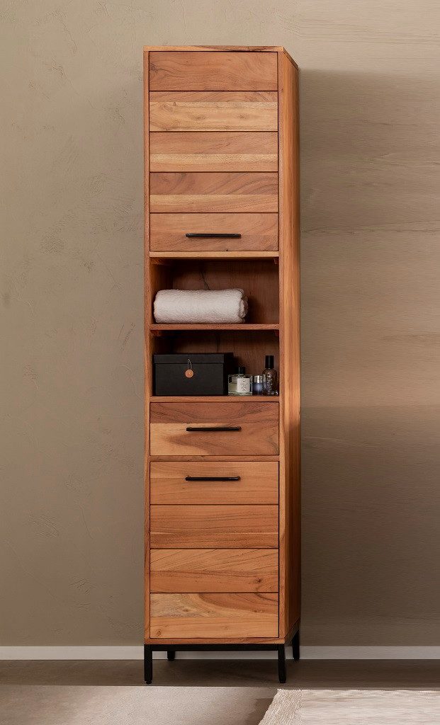 Main Möbel Hochschrank Badhochschrank 40x180cm 'Albany' Akazie massiv lackiert