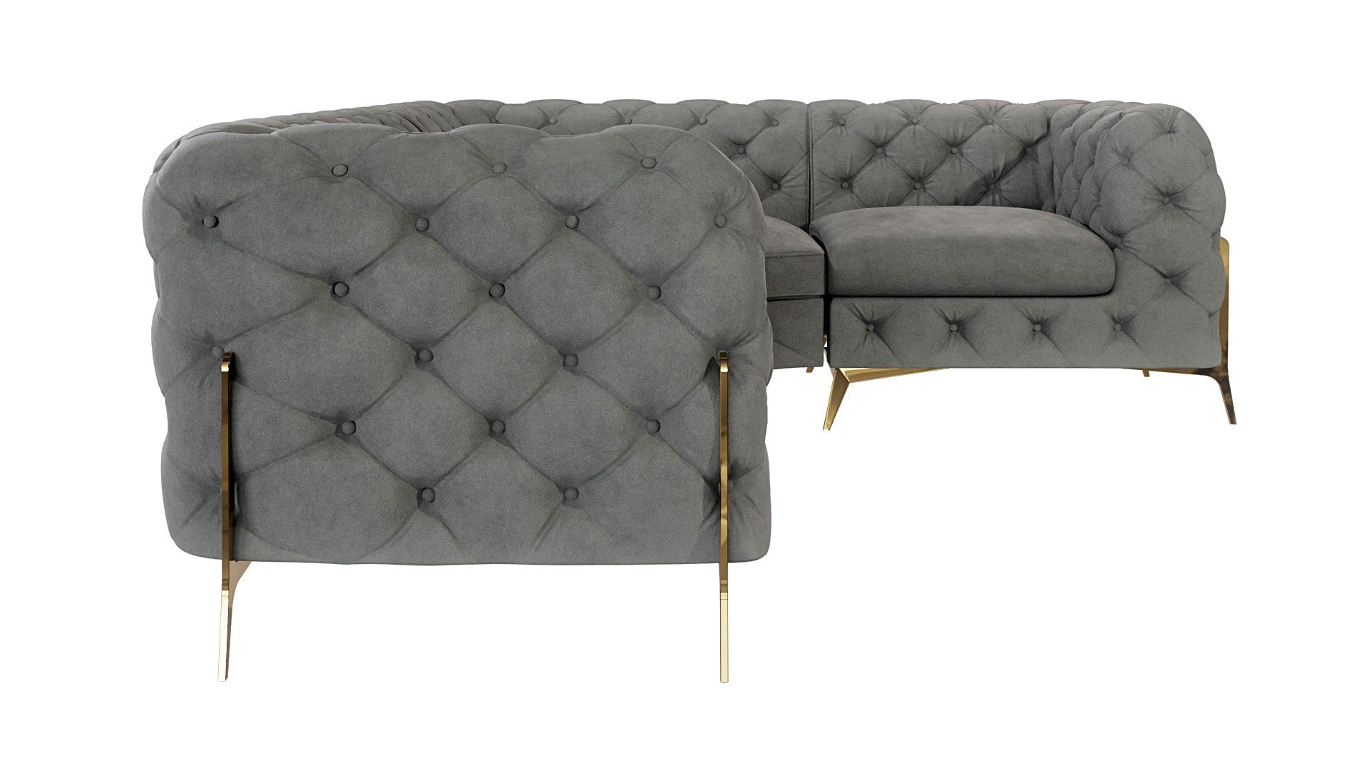 oder Metall mit Goldene Eckeinheit kann rechts- Die linkshändig Grau S-Style entweder sein, Füßen, Chesterfield Ashley Ecksofa Möbel mit Wellenfederung