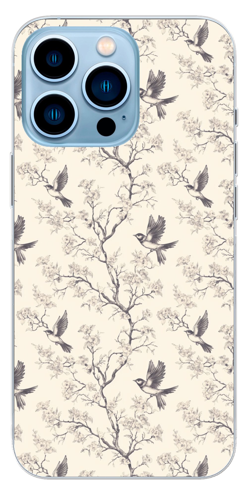 MuchoWow Handyhülle für Apple iPhone 13 Pro Äste - Vögel - Beige, Smartphone-Bumper, Print, Handy Schutzhülle Dünn
