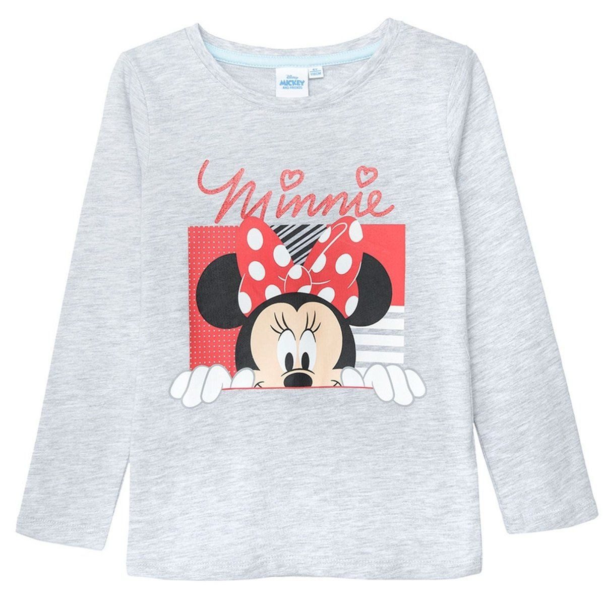 Disney Minnie Mouse Langarmshirt Minnie Maus Mädchen Langarmshirt – Disney T-Shirt Hellgrau & Blau Mädchen Mini Maus Langarm T-Shirt