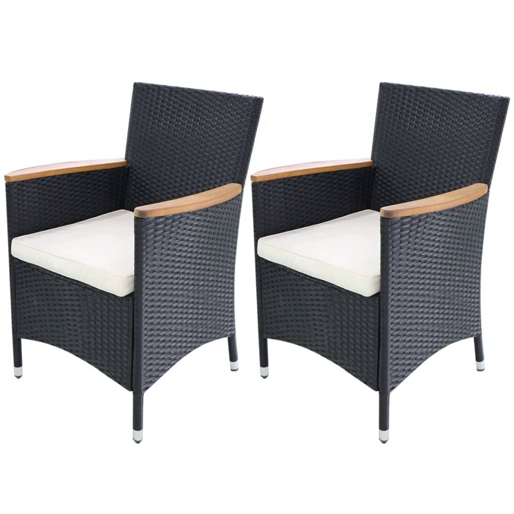 vidaXL Gartenstuhl Gartenstühle 2 Stk. mit Polstern Poly Rattan Schwarz (2 St)