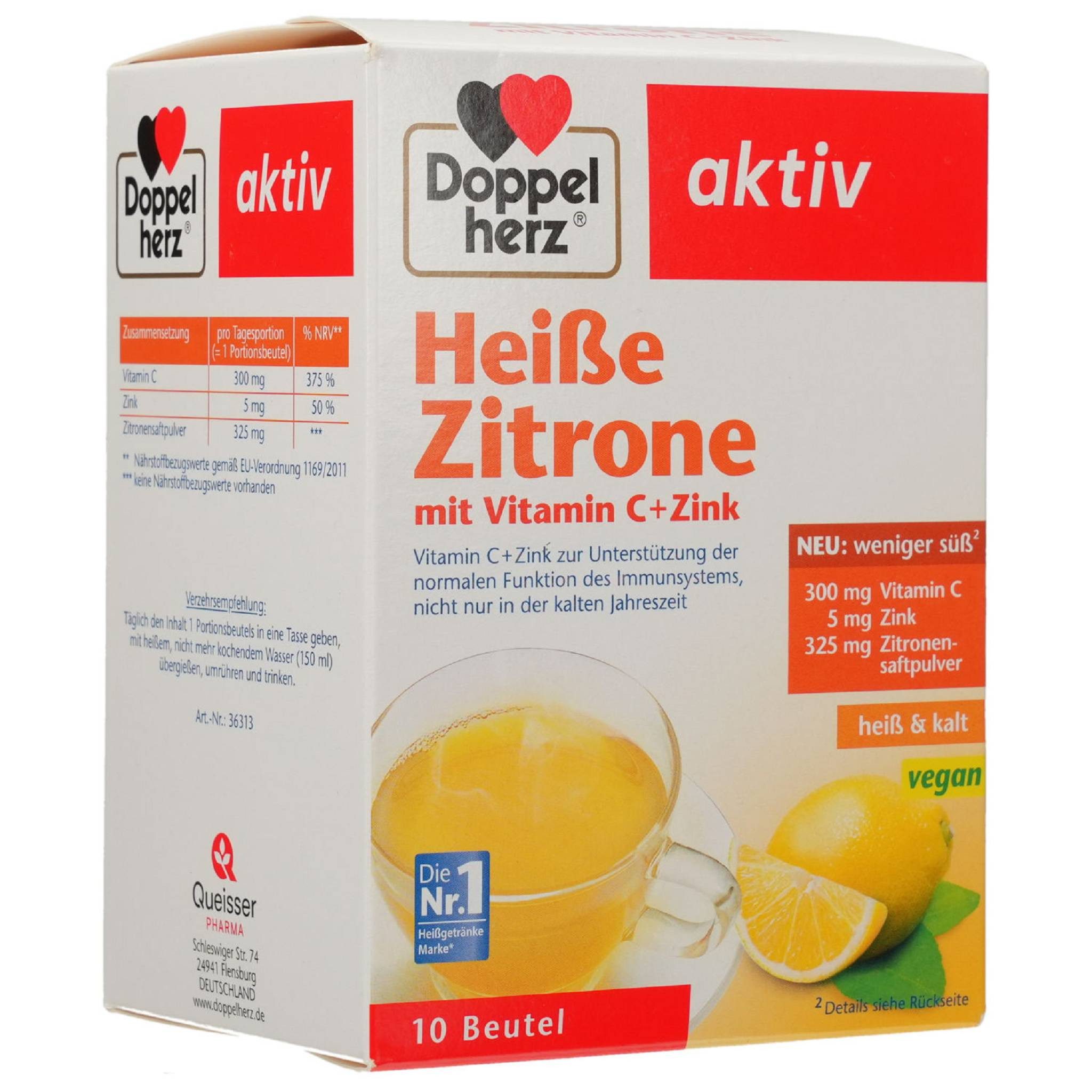 Queisser Pharma GmbH & Co. KG Tee DOPPELHERZ heiße Zitrone Vitamin C+Zink Granulat