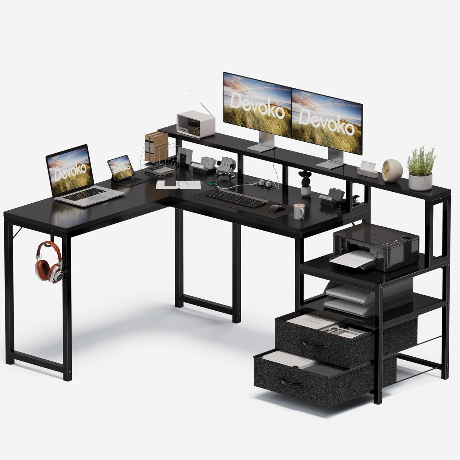 GUNJI Eckschreibtisch L-Schreibtisch mit Stauraum,mit Steckdose günstig online kaufen