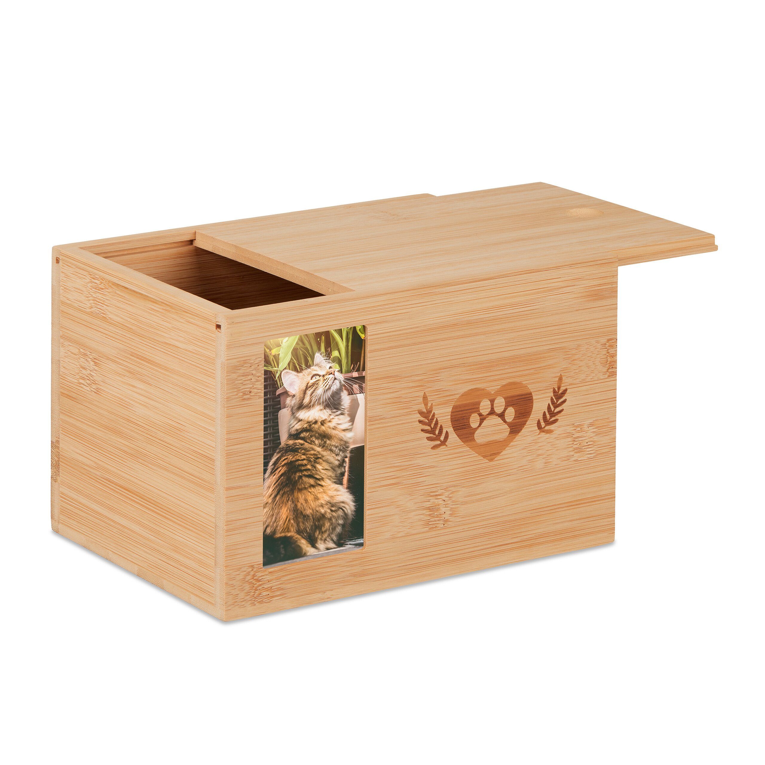 relaxdays Holzkiste Tierurne aus Bambus