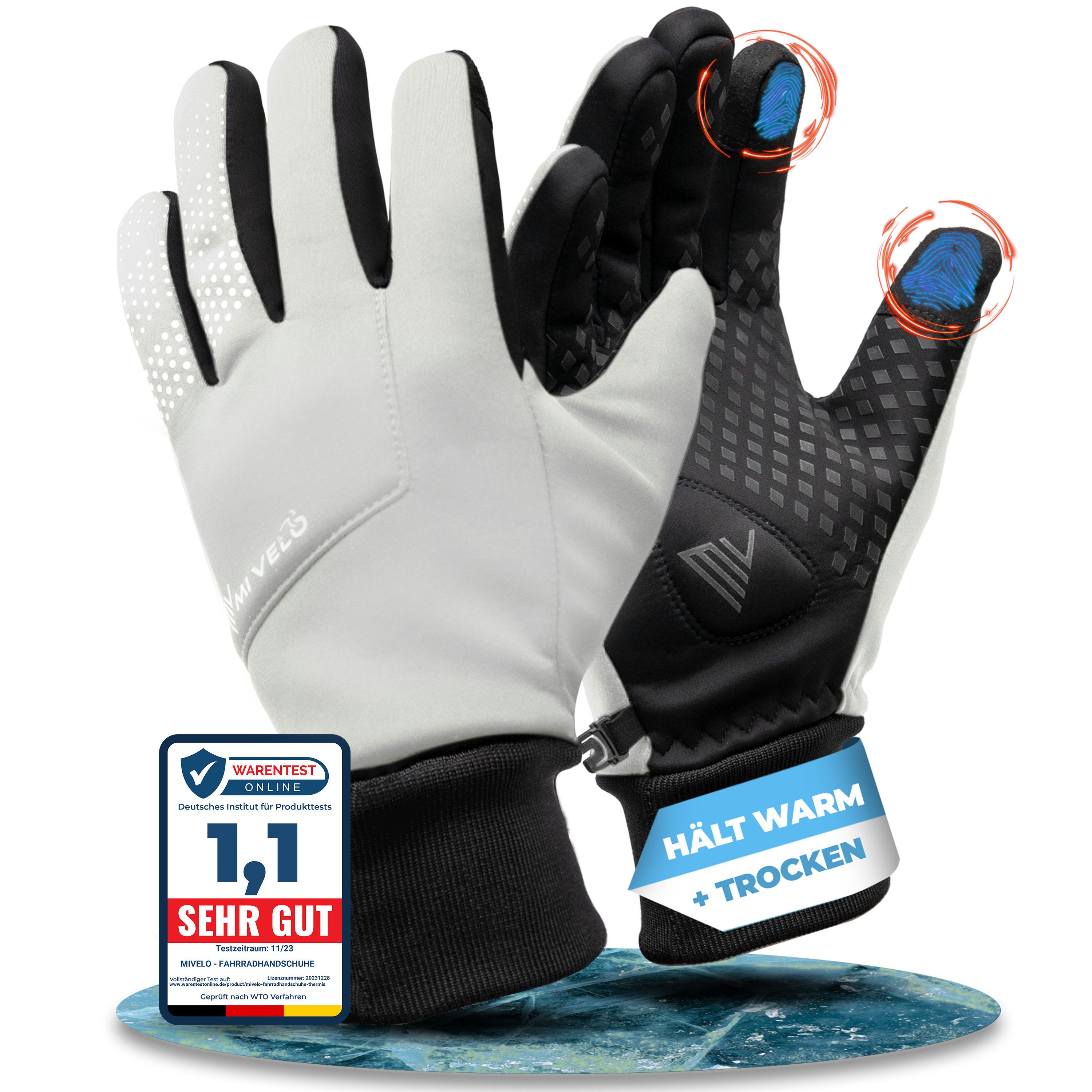 MIVELO Fahrradhandschuhe warme Winterhandschuhe wasserfest winddicht mit Touchscreen Funktion