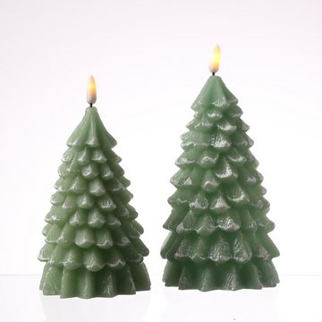 MARELIDA LED-Kerze Tannenbaum Weihnachtsbaum Baumform Echtwachs H: 18cm Timer grün
