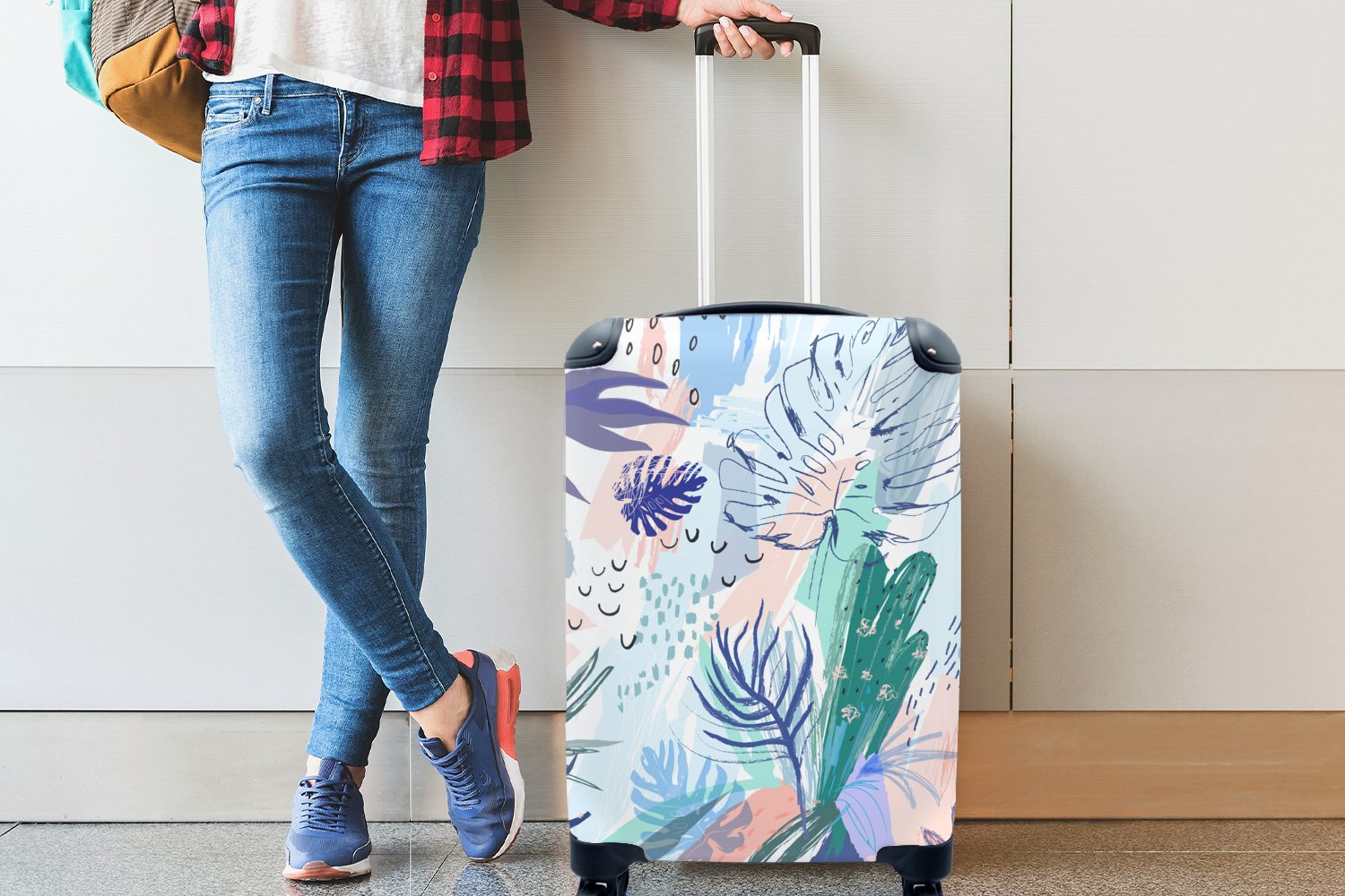 MuchoWow Handgepäckkoffer Sommer - Rollen, Ferien, rollen, 4 Trolley, Reisekoffer für mit Handgepäck Fleck, Blatt Reisetasche 