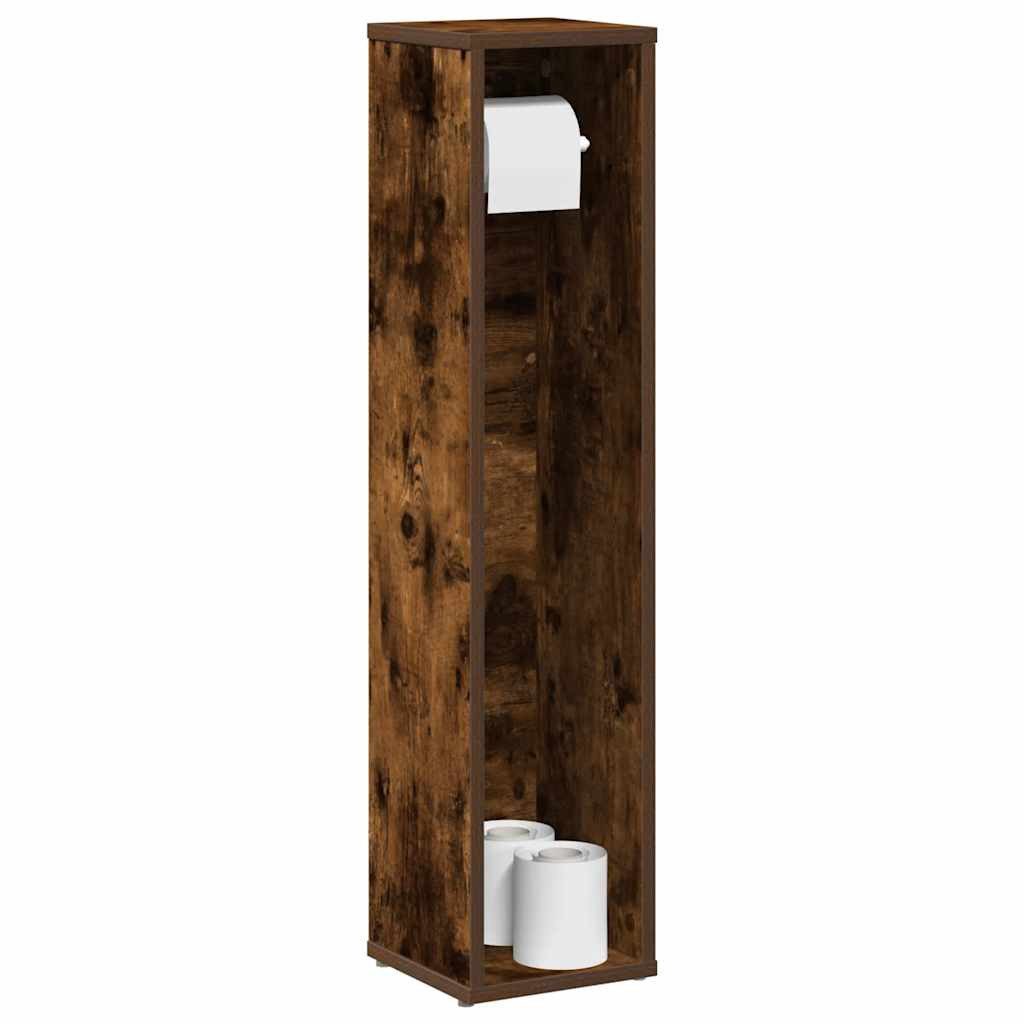 vidaXL Badezimmer-Set Badezimmerschrank mit Rollenhalter Eiche geräuchert 20,5x20x90 cm, (1-St)
