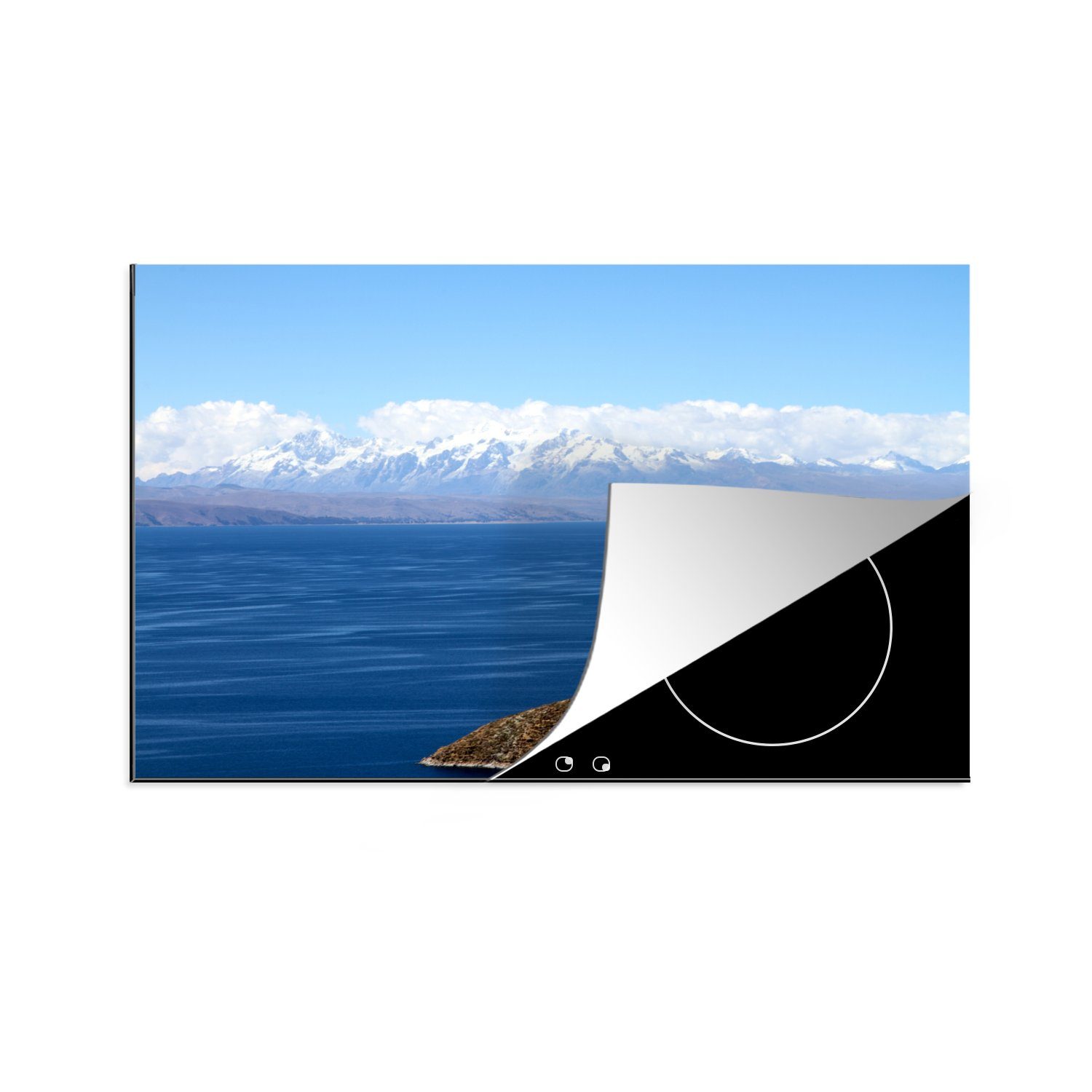 MuchoWow Herdblende-/Abdeckplatte Blick auf das blaue Wasser der Isla del Sol in der Nähe der Anden in, Vinyl, (1 tlg), 81x52 cm, Induktionskochfeld Schutz für die küche, Ceranfeldabdeckung