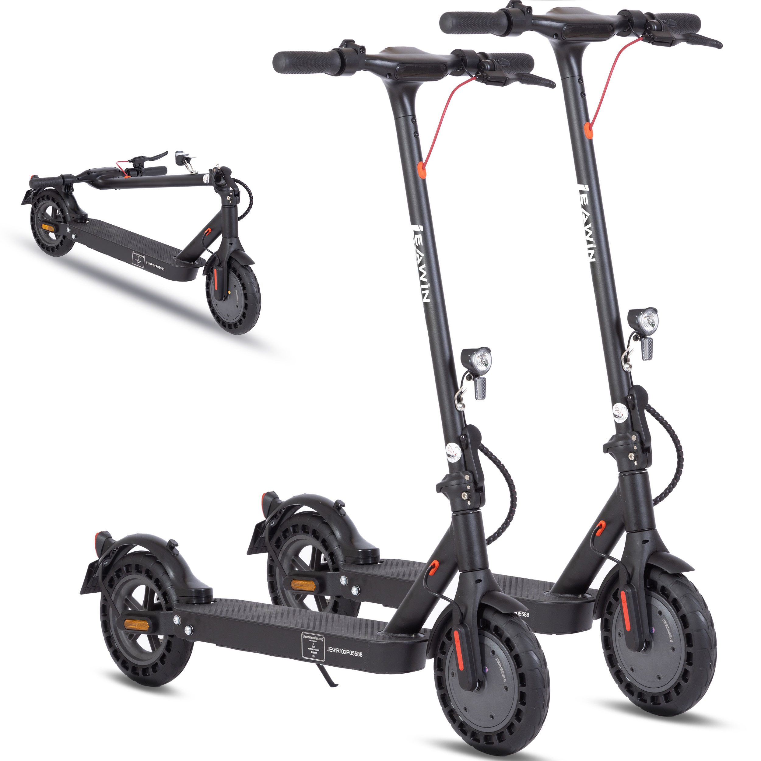 Leawin E-Scooter 2 Stück, 10 Zoll E-roller mit Straßenzulassung, Doppelbremssystem, 500,00 W, 20 km/h, (mit Schutzblech, 2 Stoßdämpfer, duales Bremssystem, mit APP), klappbarer E-roller, mit APP, LED-Display, bis zu 45km