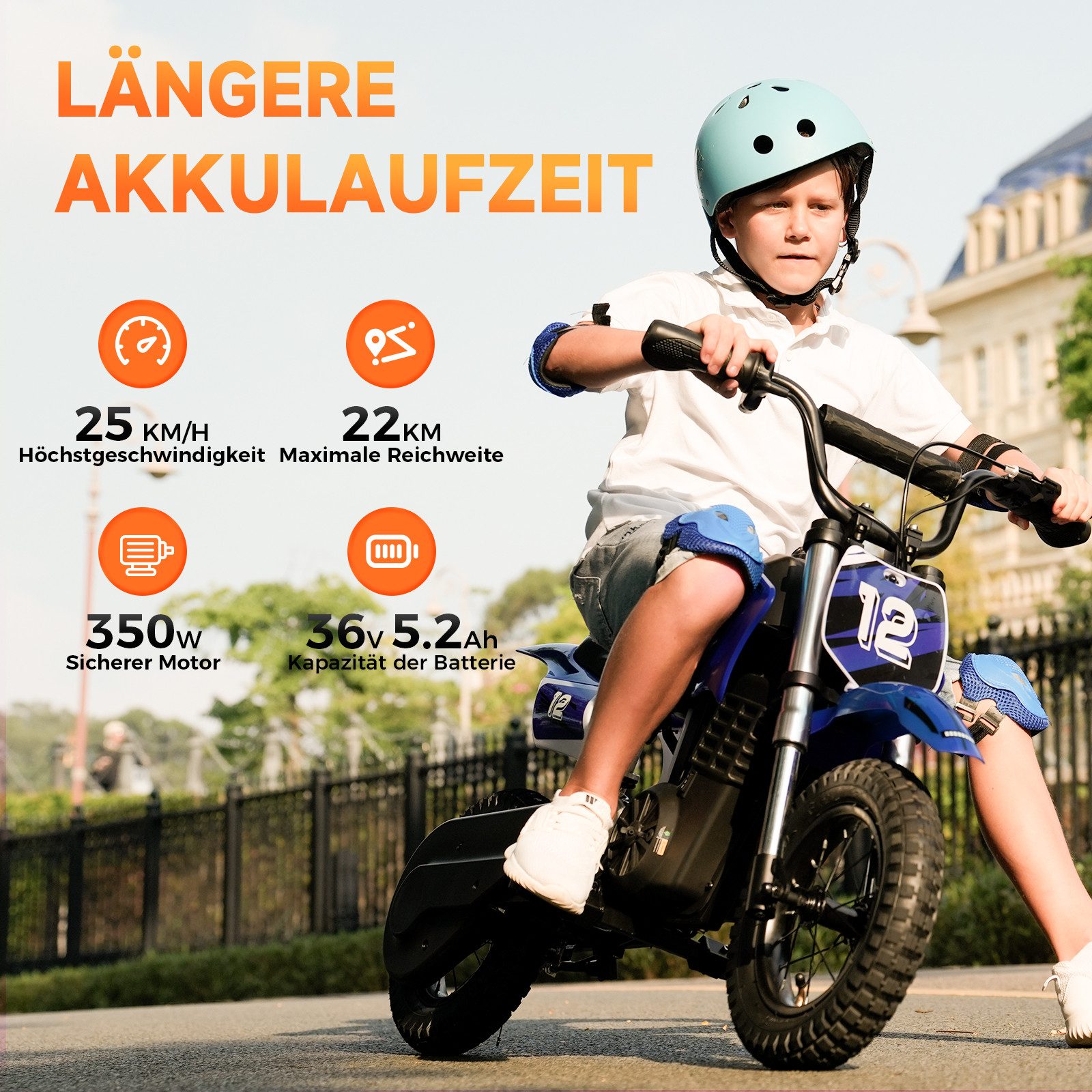 iscooter Elektro-Kindermotorrad Elektro-Kindermotorrad 8/13/25 KMH Geschwindigkeitsmodus, 22 km Reichweite, Fahren auf der Straße verboten