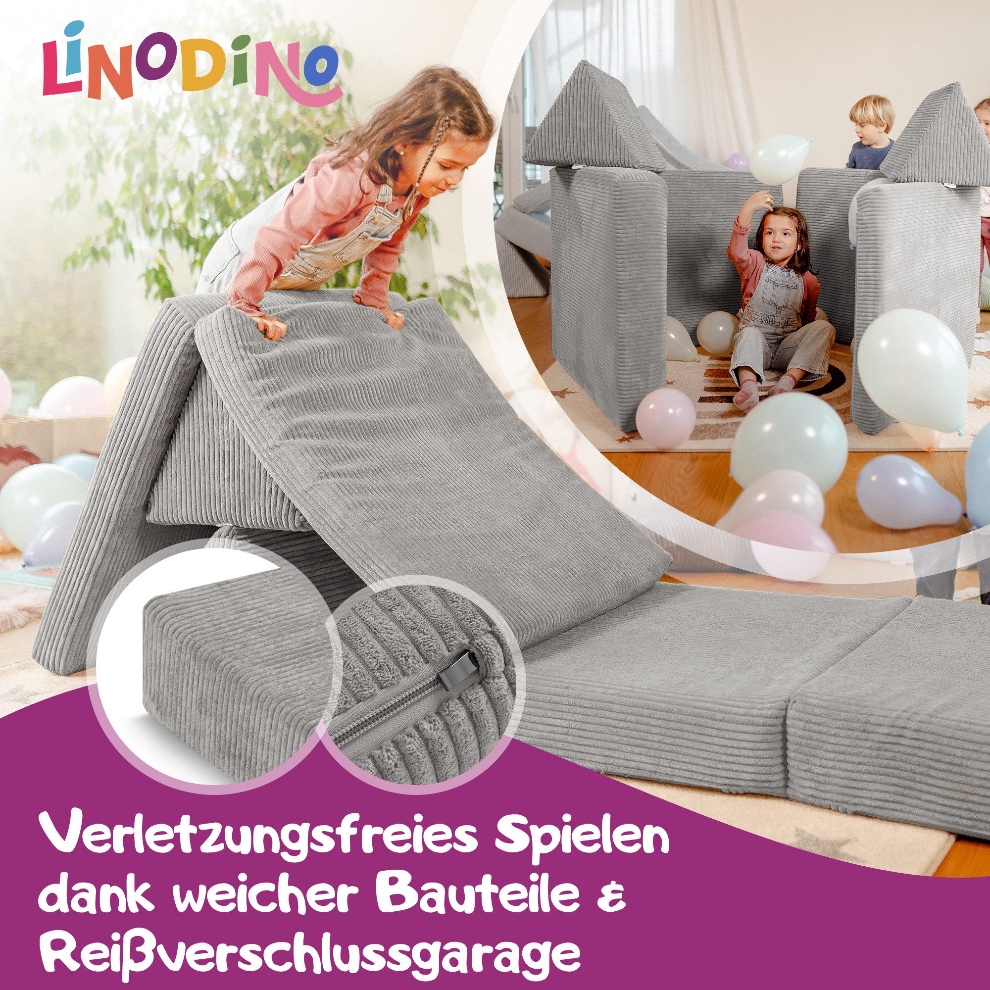 Linodino Kindersofa Spielsofa I aus Schaumstoff Bausteine I Spielcouch für Kinder, 3 Jahre Garantie