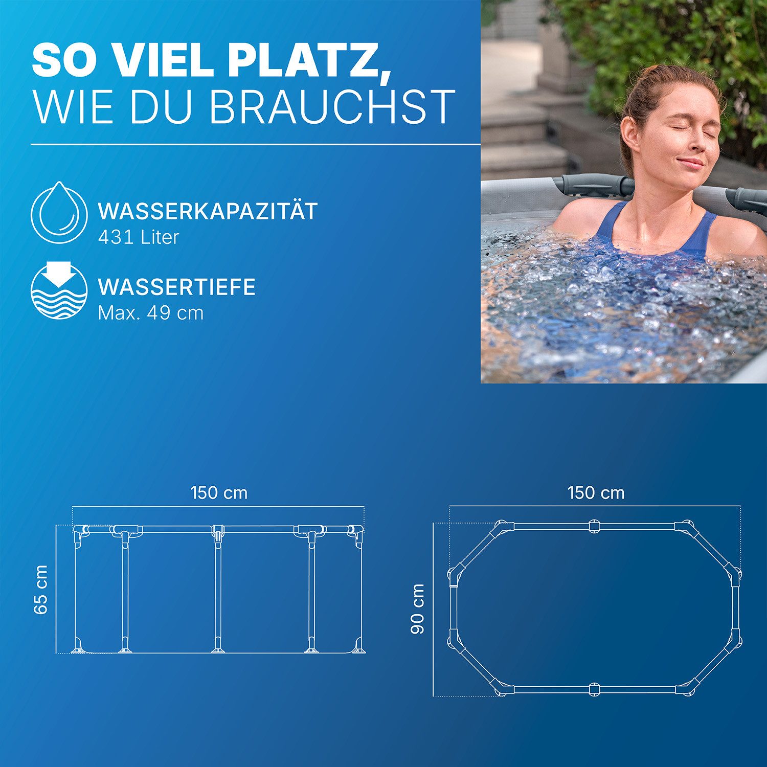 Bestway Pool LAY-Z-SPA® Eisbad Glacial Dip™ (Set, Inkl. Filterpumpe, Abdeckplane), 150 x 90 x 65 cm