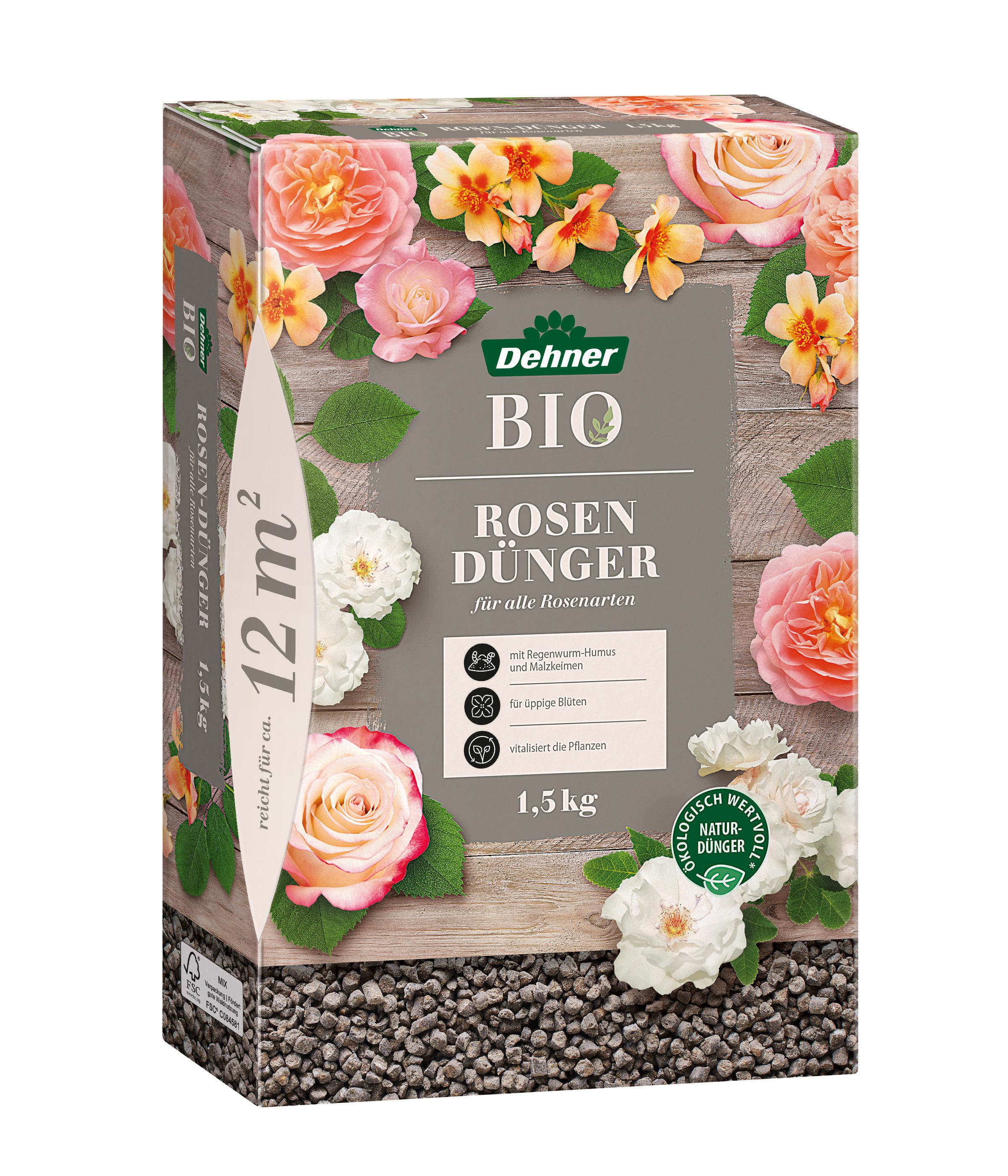 Dehner Gartendünger Bio Rosendünger, hochwertiger NPK-Dünger, 1.5kg, für ca. 12qm, natürliche Langzeitwirkung, organisch mit Spurennährstoffen