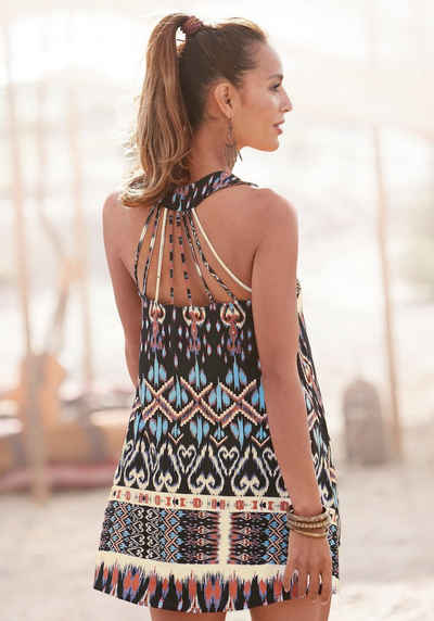 Buffalo Strandkleid mit besonderem Trägerdesign und Ethnoprint, Minikleid, Sommerkleid