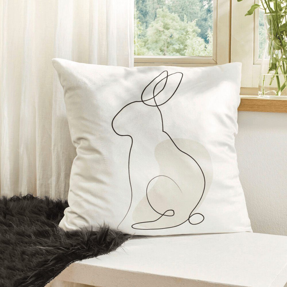 Home-trends24.de Kissenhülle Hase Modern Ostern Deko Kissen Hülle Weiß 45x45 cm