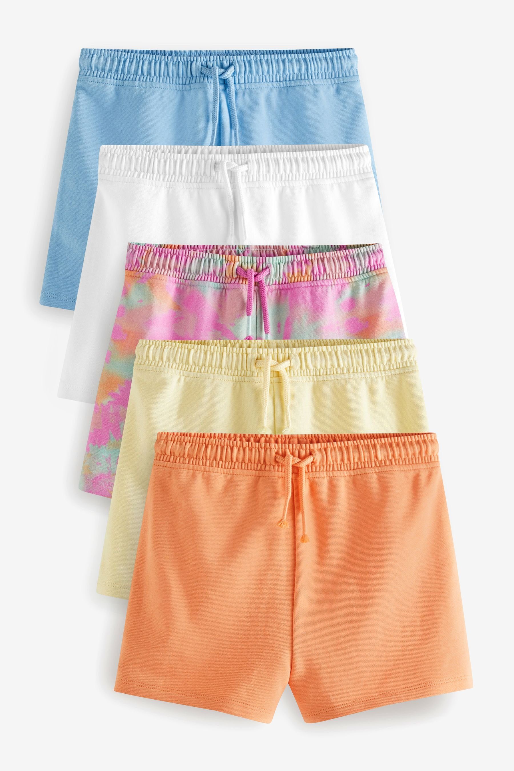 Next Sweatshorts Jerseyshorts Blue/Pink/Yellow/Tie Baumwolle aus Dye im 5er-Pack (5-tlg) Print Pastel