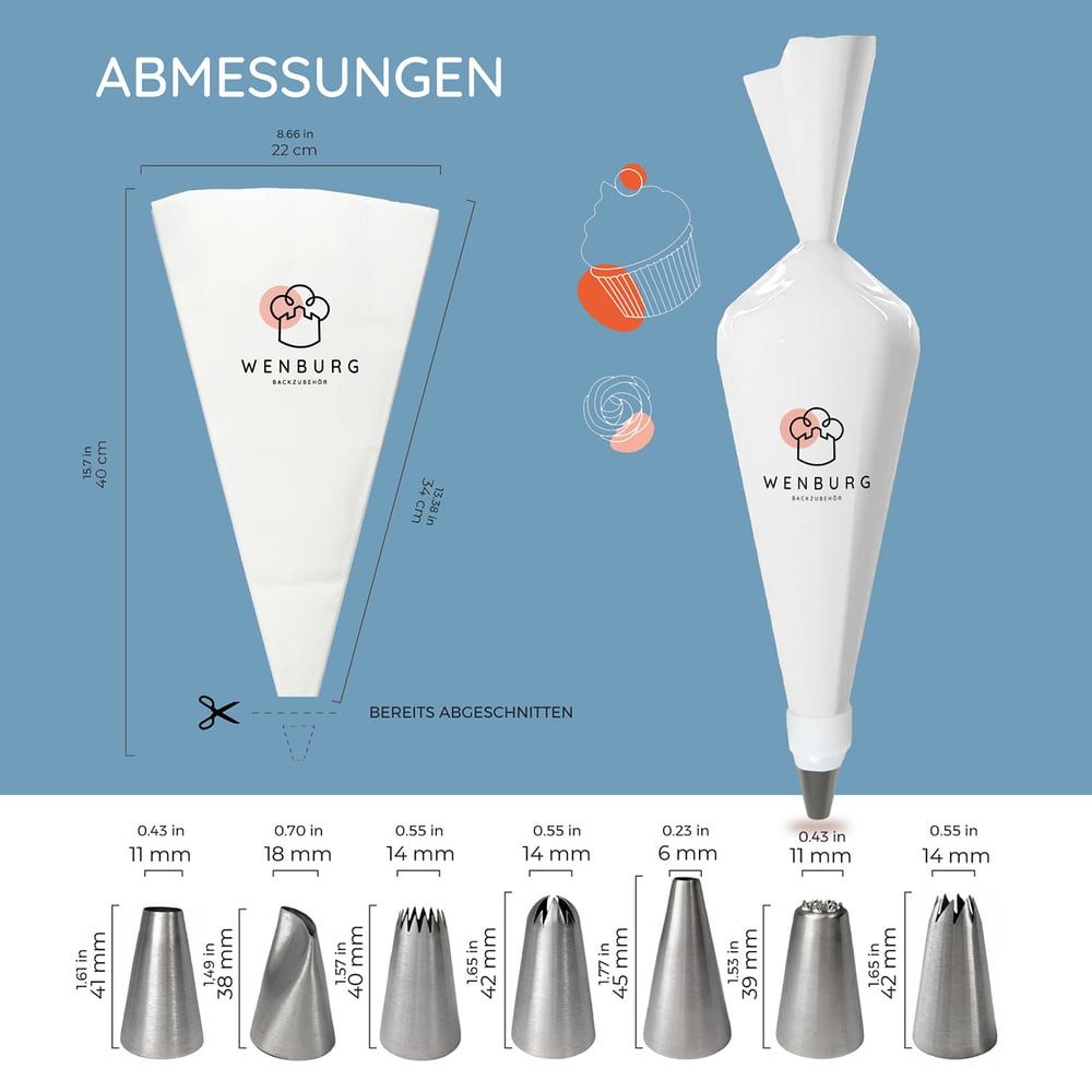 Wenburg Back-Set 10er-Set Premium Plus Kuchendekorationsset, Torten Kuchen Muffins Cupcakes Kupplungen Spritztüllen Sahne Creme