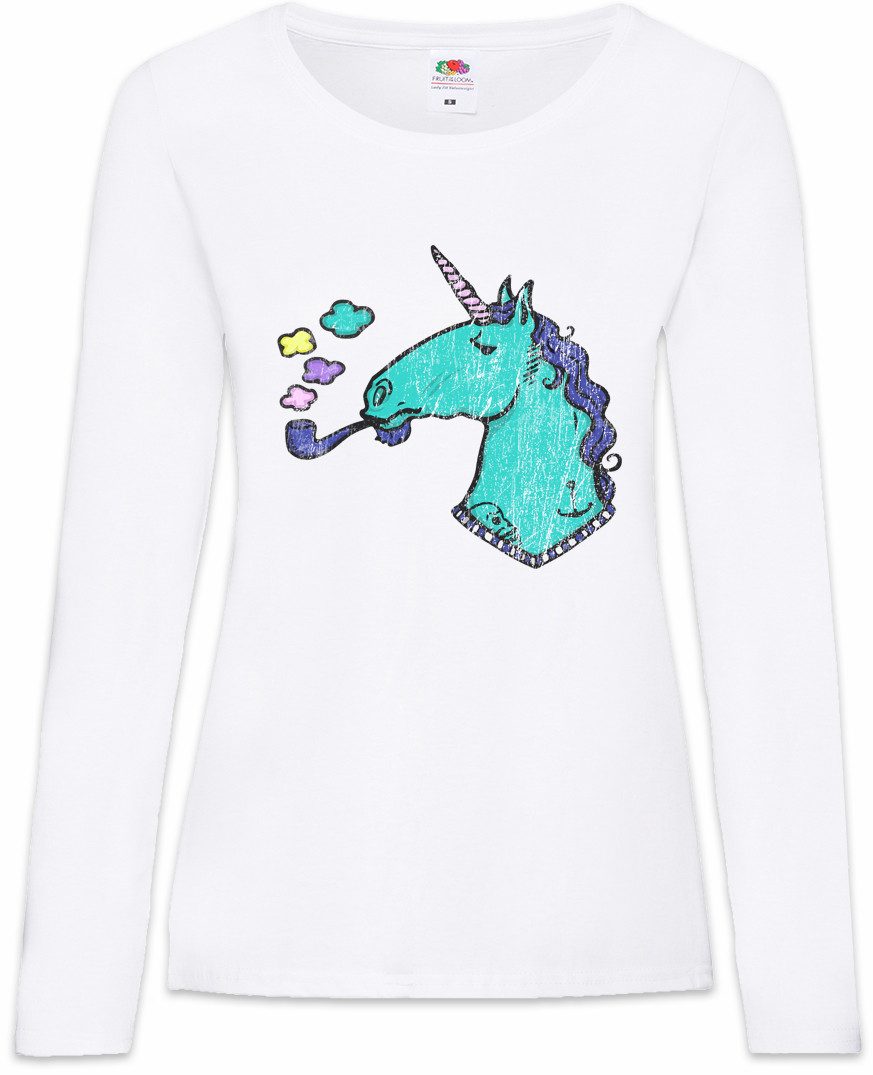 Langarmshirt Smoking Unicorn Damen Langarmshirt Einhorn Comic Anime Regenbogen