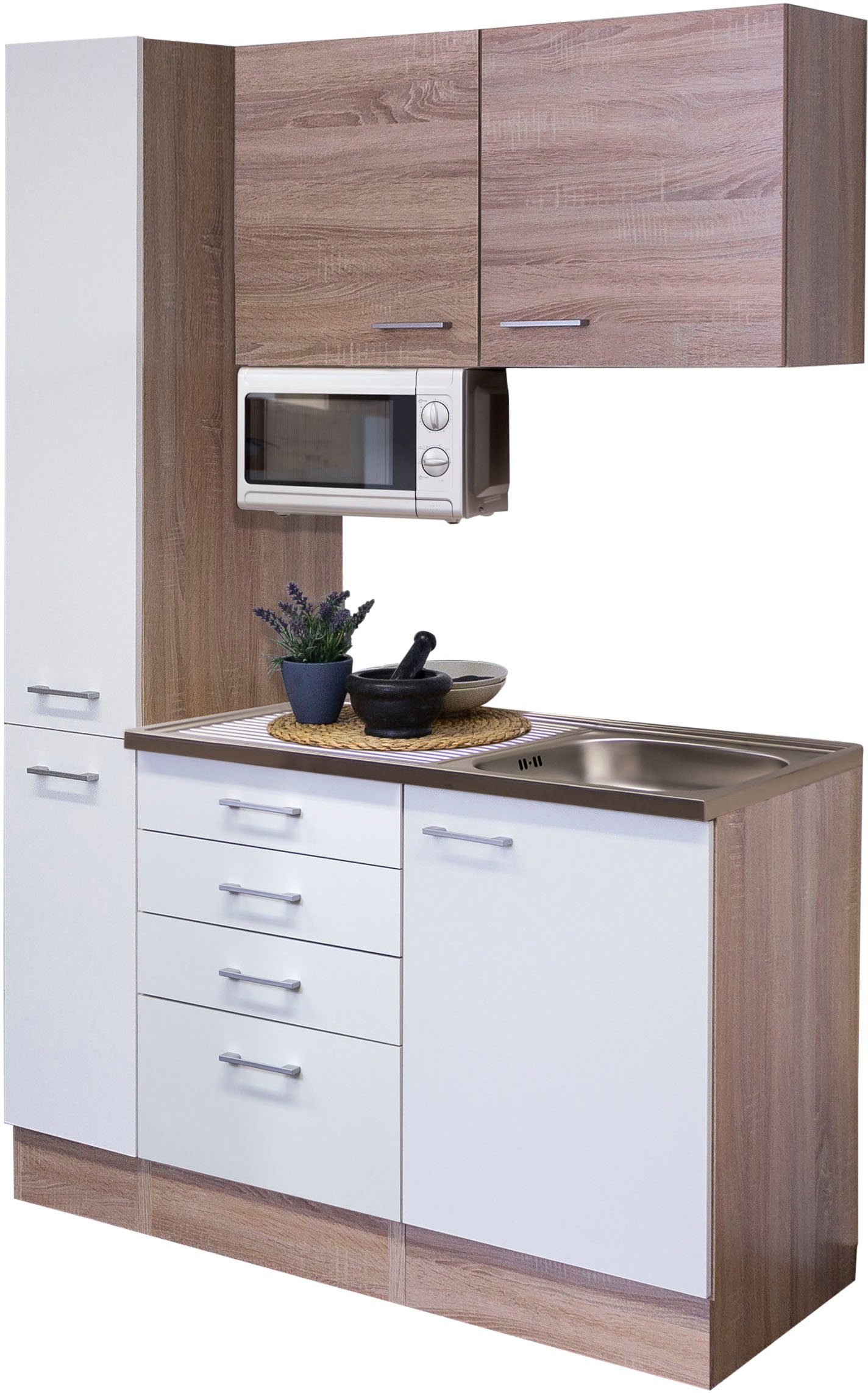Flex-Well Кухниzeile Samoa, Gesamtbreite 130 cm, mit Apothekerschrank und Mikrowelle etc.