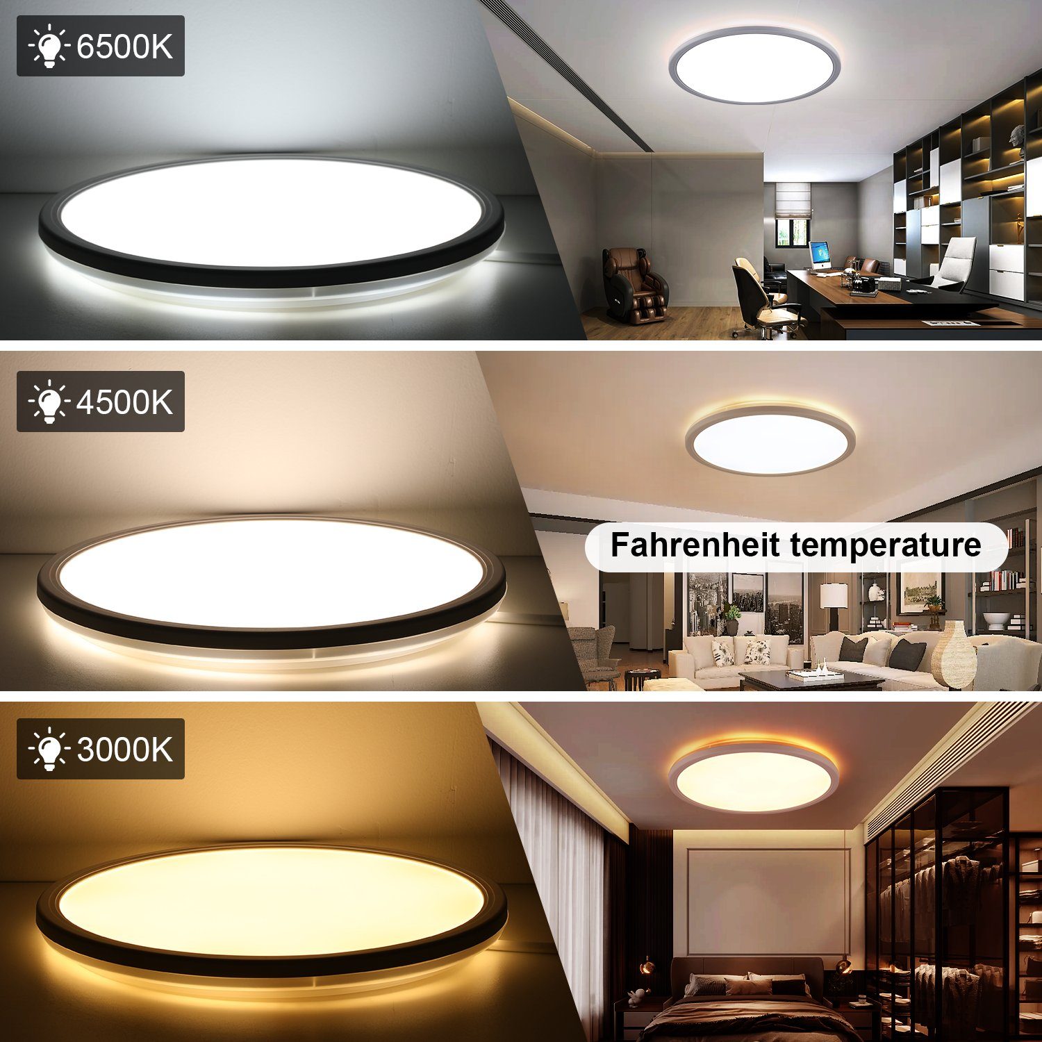 24W RGB, für RGB LED LED Ultra Schlafzimmer/Wohnzimmer/Badezimmer/Küche Rund, warmweiß, Deckenleuchte Flach fest Deckenlampe Deckenlampe, Fernbedienung, iscooter mit integriert, kaltweiß, Dimmbar Dünn neutralweiß, LED Backlight