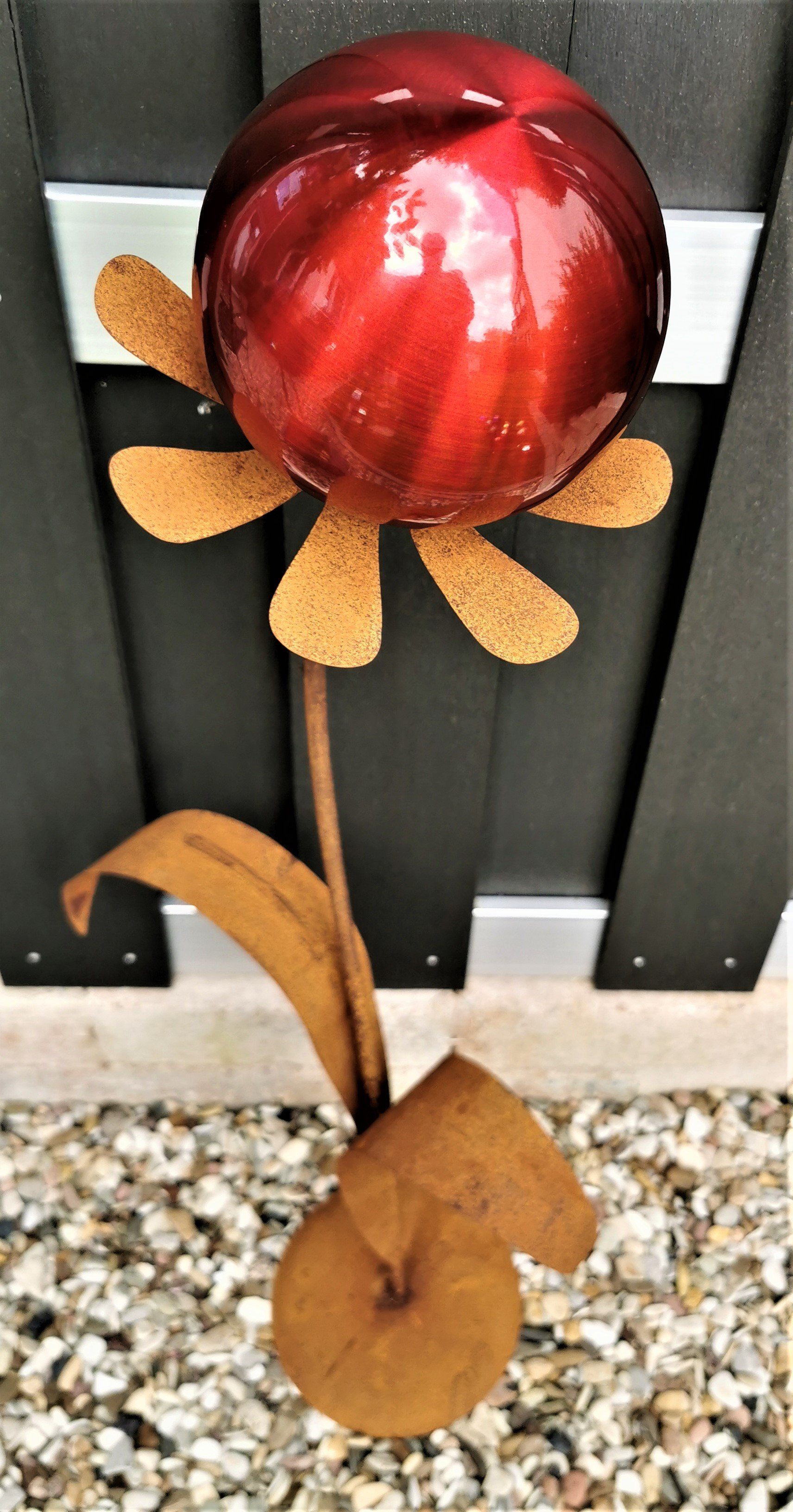 Jürgen Bocker Garten-Ambiente Standfuß und Kugel Blume Skulptur cm 97 Corten Rotterdam mit Gartenstecker