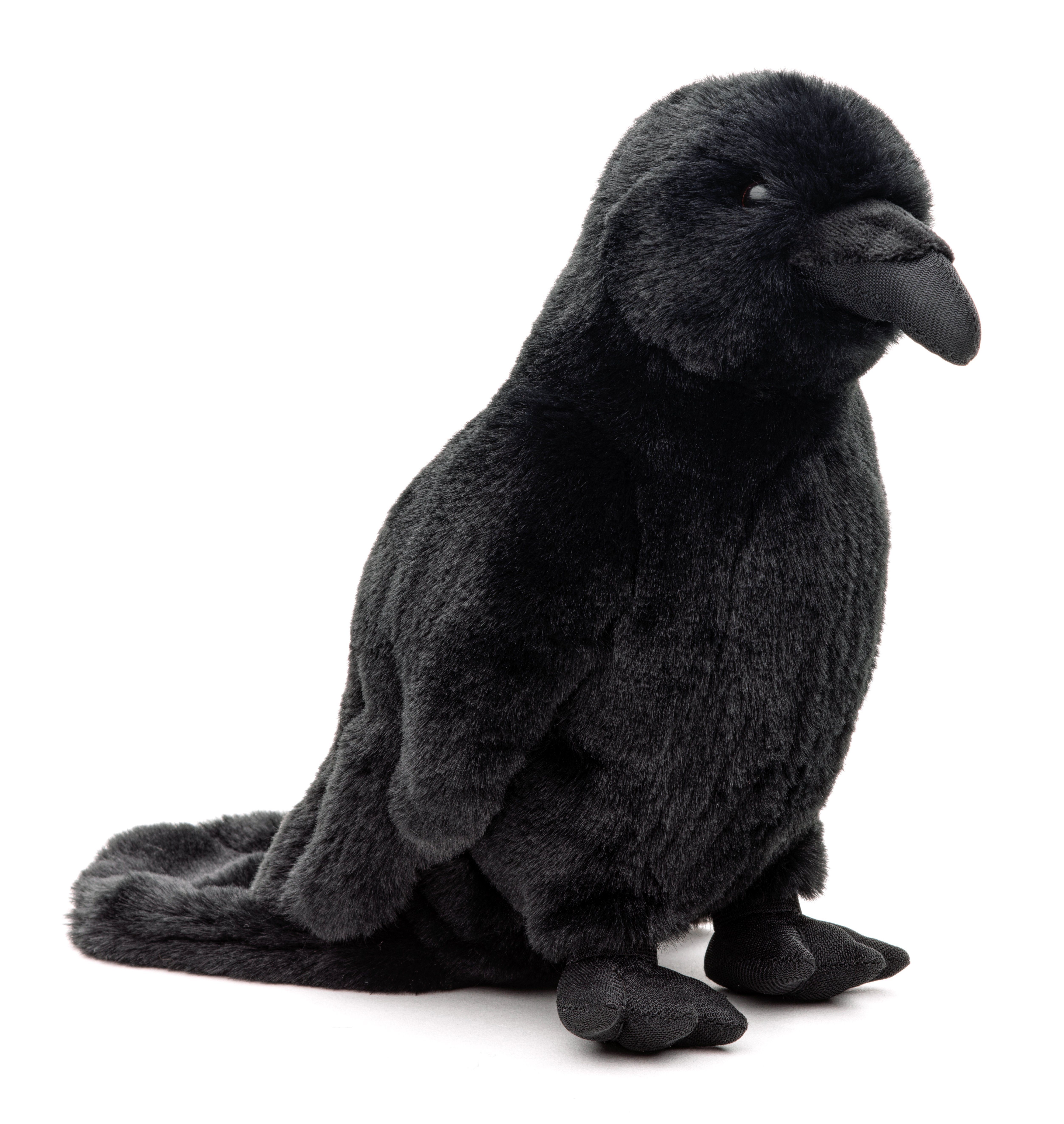 Uni-Toys Kuscheltier Rabe schwarz - 23 cm (Höhe) - Plüsch-Vogel, Krähe - Plüschtier, zu 100 % recyceltes Füllmaterial