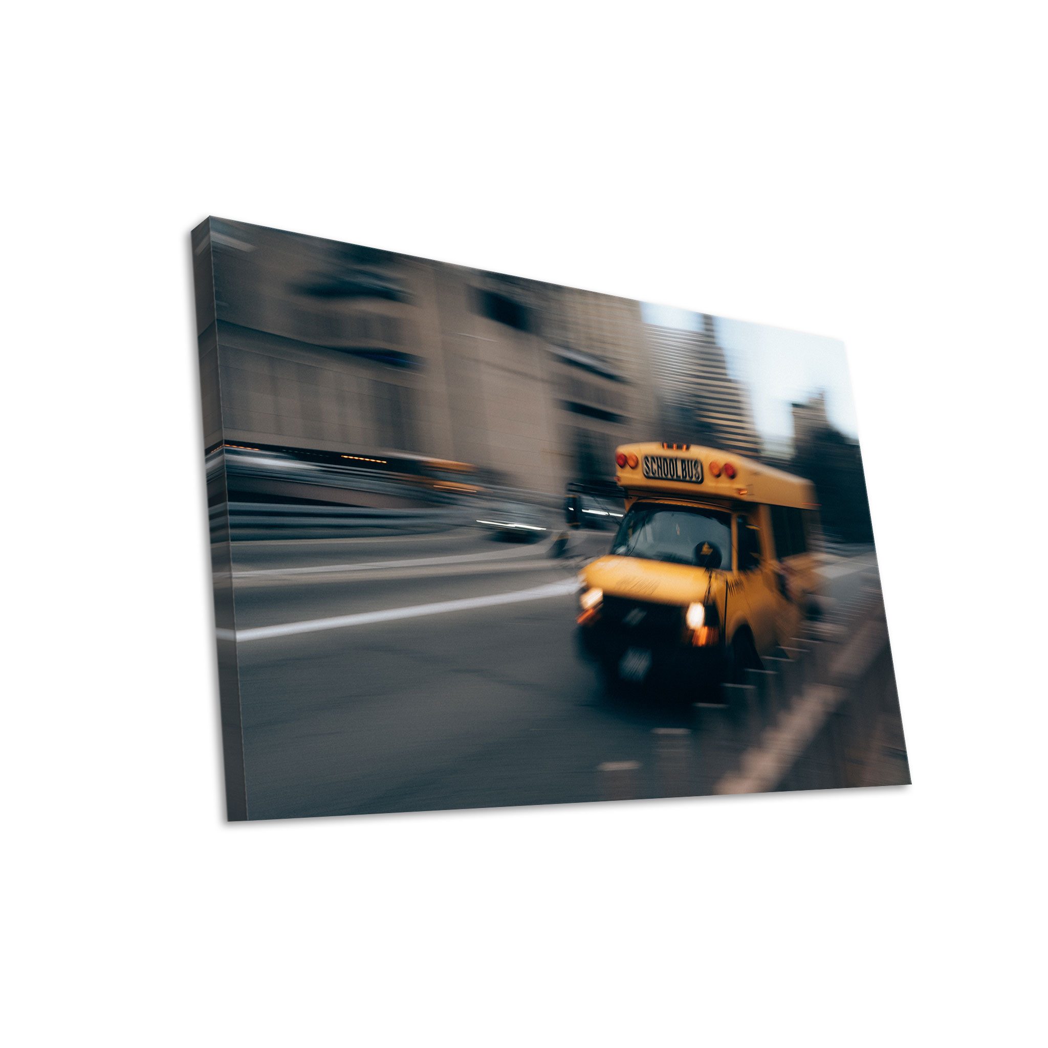 Hustling Sharks Leinwandbild Urban-Art-Bild als XXL Leinwandbild "Gelber Schulbus in Bewegung", in 5 unterschiedichen Größen verfügbar