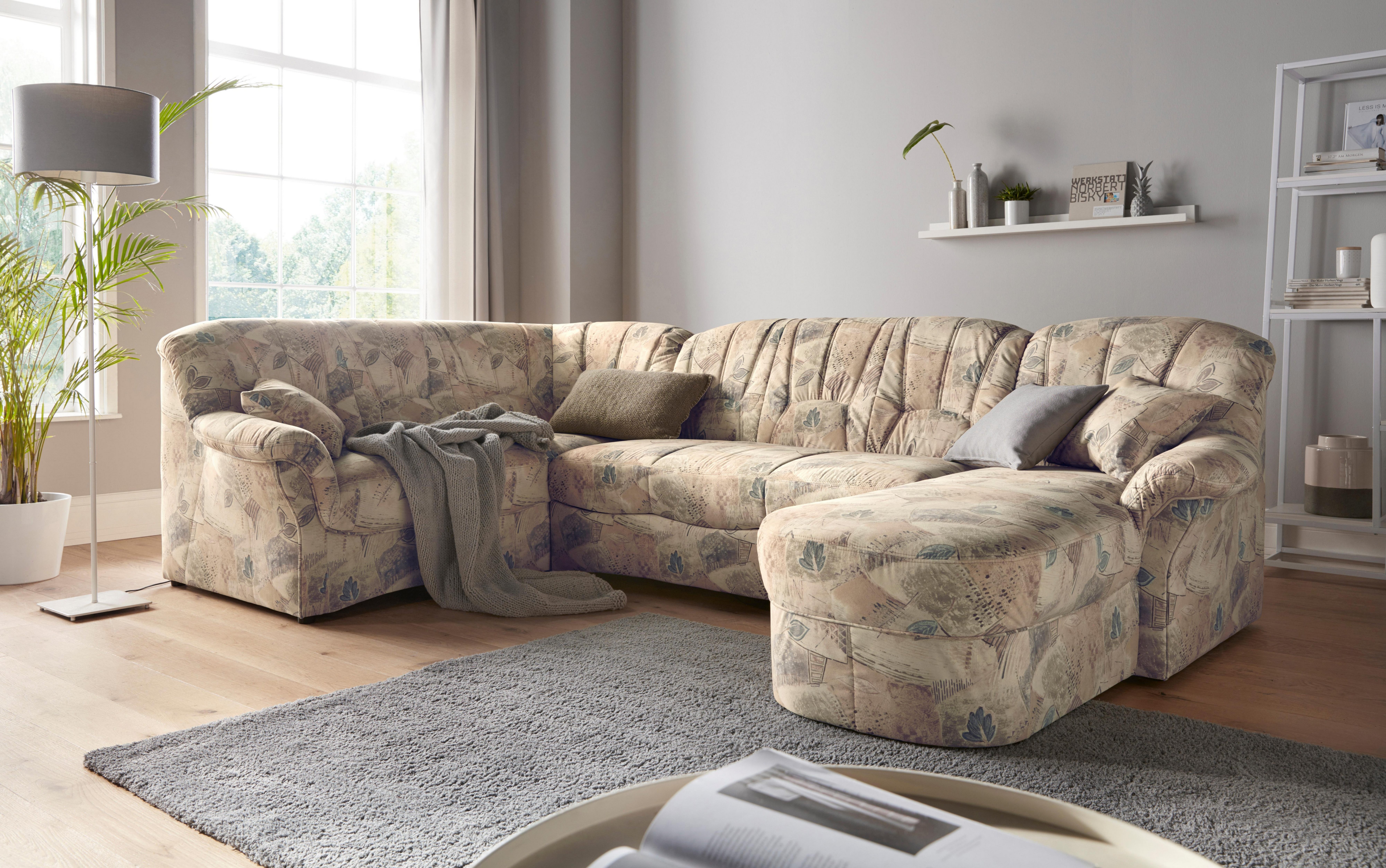 DOMO collection Wohnlandschaft Bahia mit viel Platz, zeitloses Design, U-Form, Microfaser MELROSE®, mocca