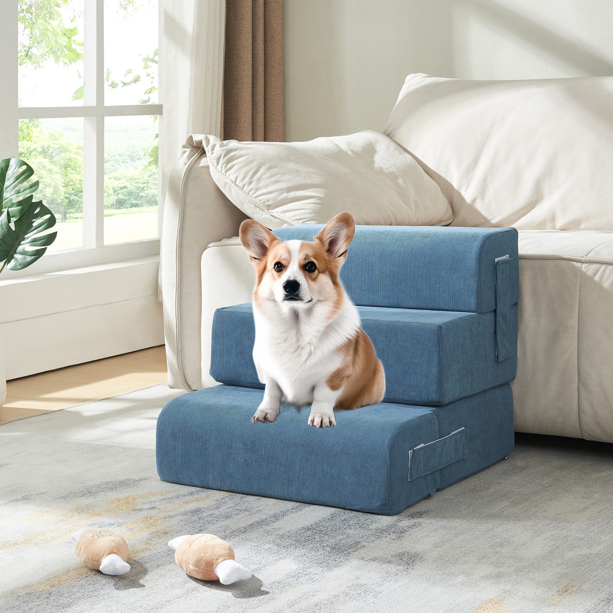 en.casa Haustiertreppe, »Joelerhatra« 4-tlg. 45x50x45 cm Cord Blau günstig online kaufen